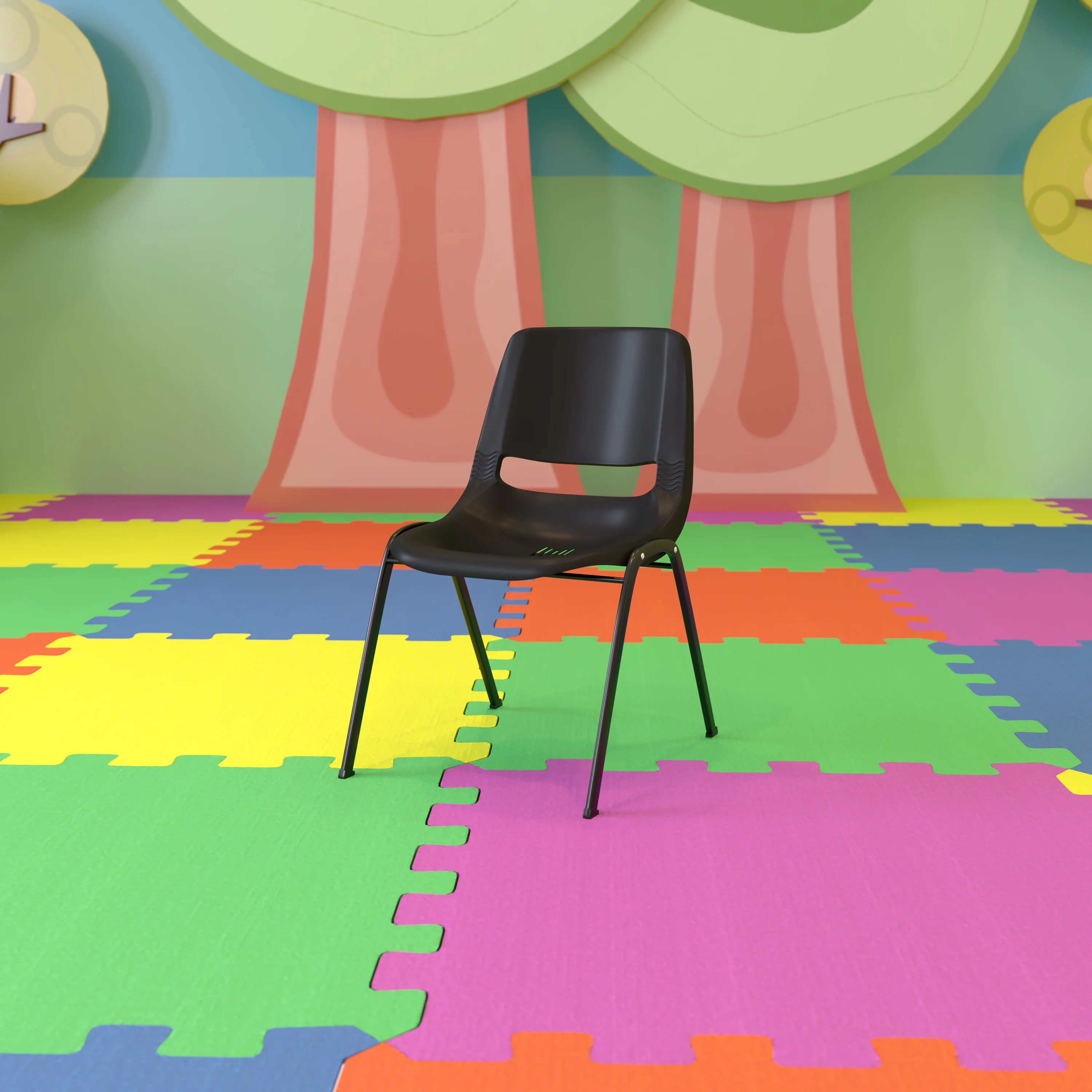 Emma + Oliver Kid's Black Ergonomic Shell Stack Chair - Black Frame and 12