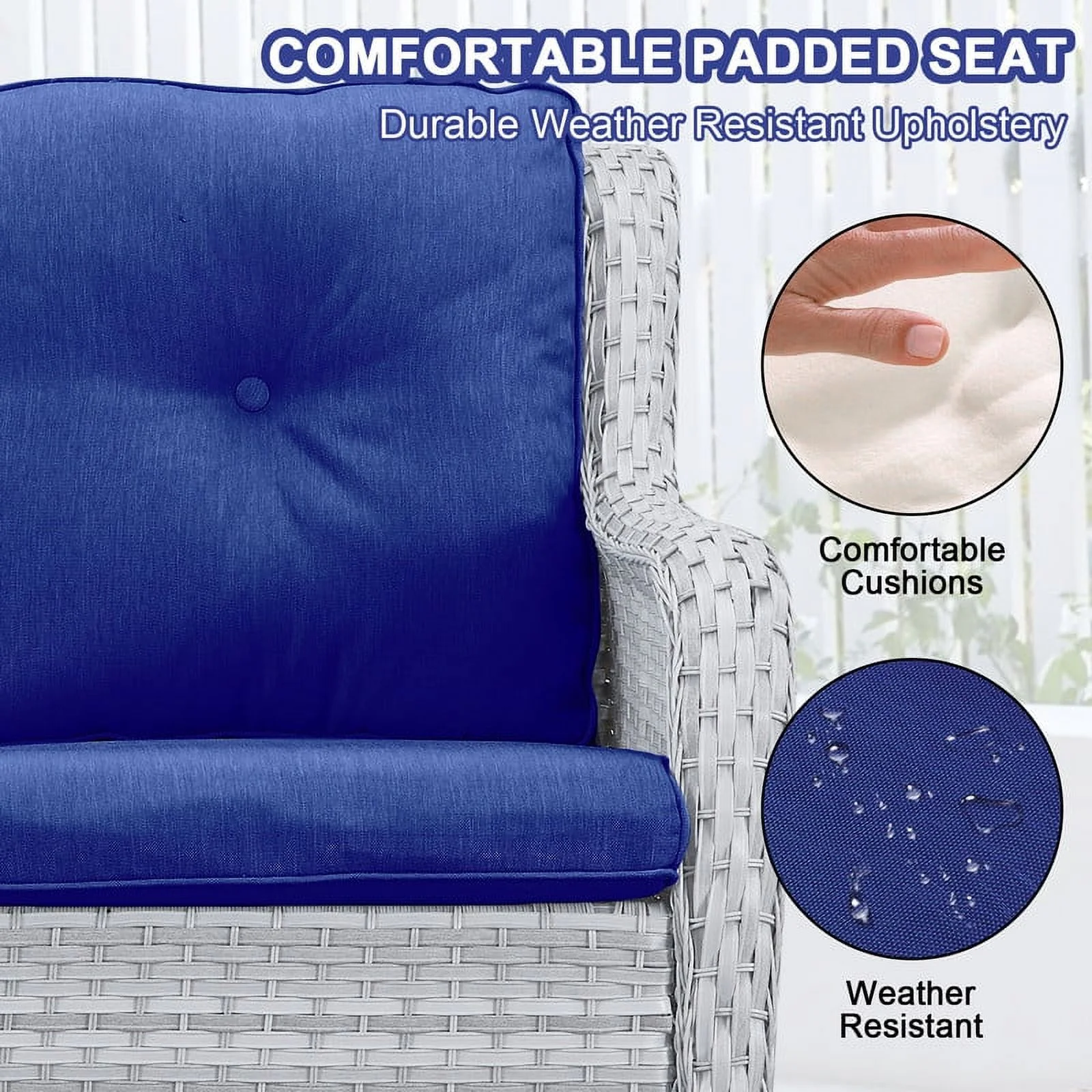 PARKWELL Patio Rattan Seat Sofa Cushioned Loveseat,Outdoor Wicker Furniture,Blue