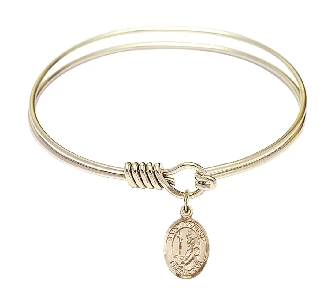 6 1/4 inch Round Eye Hook Bangle Bracelet w/ St. Dominic de Guzman in Gold-Filled