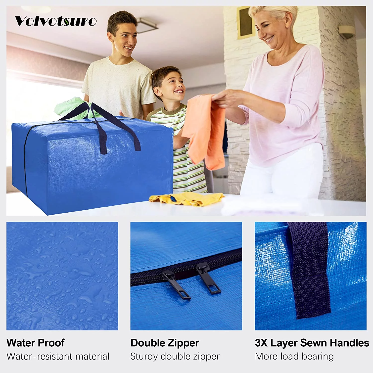 Heavy Duty Extra Large Moving Bags W/Backpack Straps - Strong Handles & Zippers, Storage Totes For Space Saving, Fold Flat, Alternative to Moving Box and Storage Bin (Set of 6, Silver)