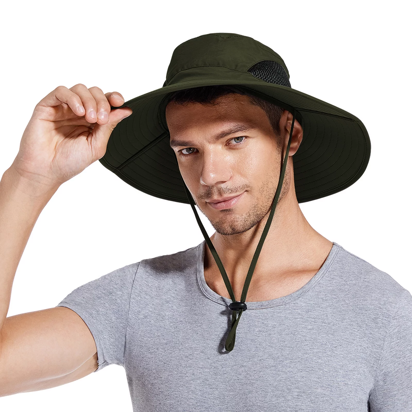Finvizo Men Hat Summer Hat for Fishing Camping Hiking UV Protection, ArmyGreen