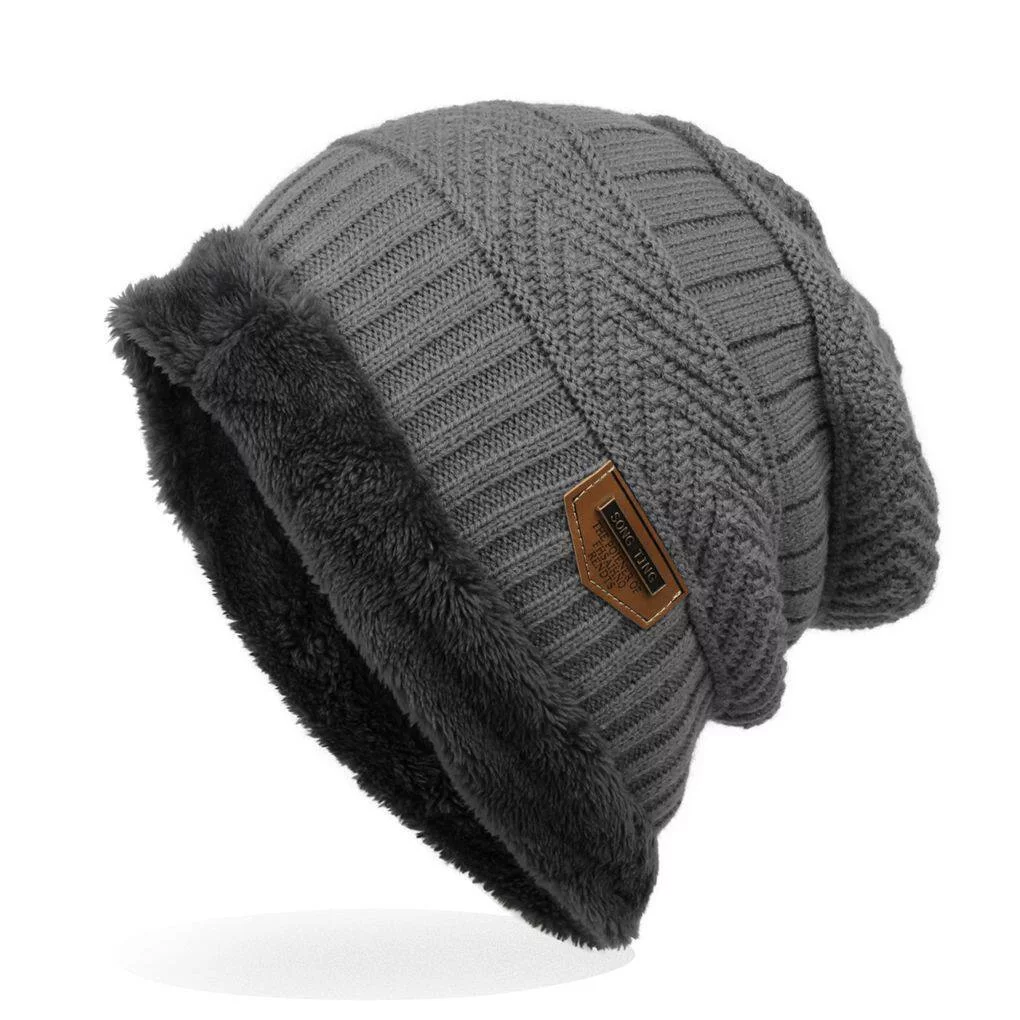 Mens winter hat fashion knitted black hats Fall Hat Thick and warm and Bonnet Soft Knitted Cotton gray