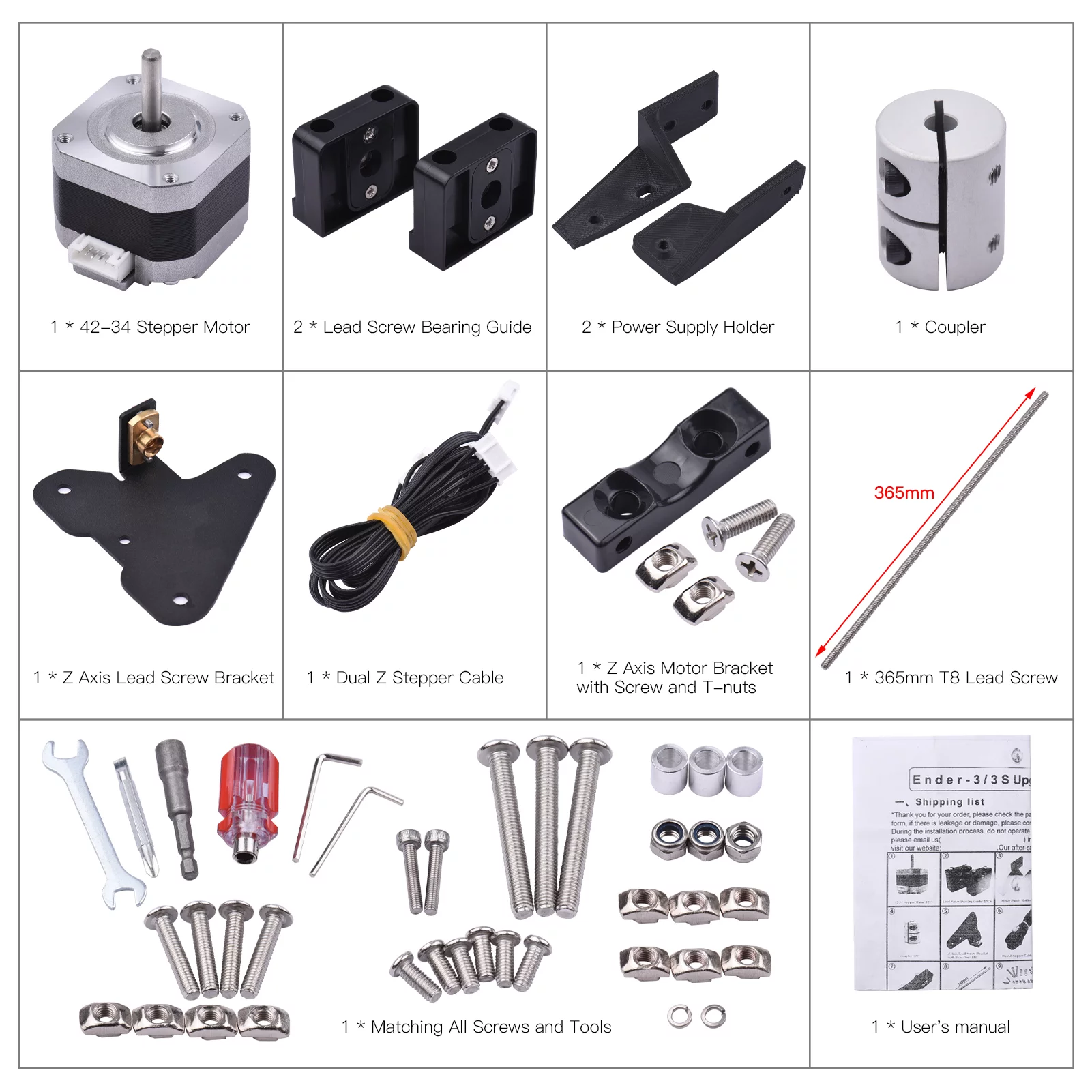 Pinnaco Dual Z Screw Upgrade Kit 42-34 Stepper Motor 365mm T8 Screw for Ender-3S Ender-3 3D Printer