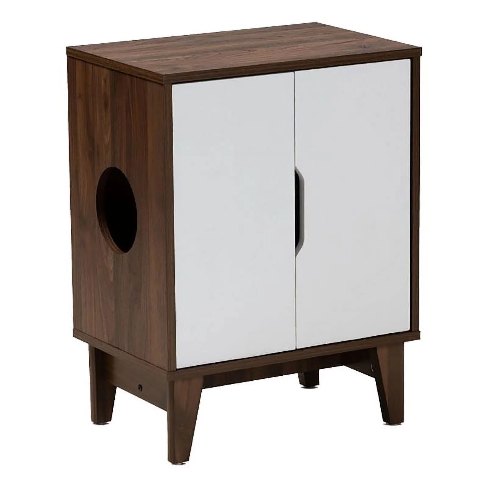 Bowery Hill Mid-Century 2-Door Engineered Wood Cat Cover House in Walnut Brown