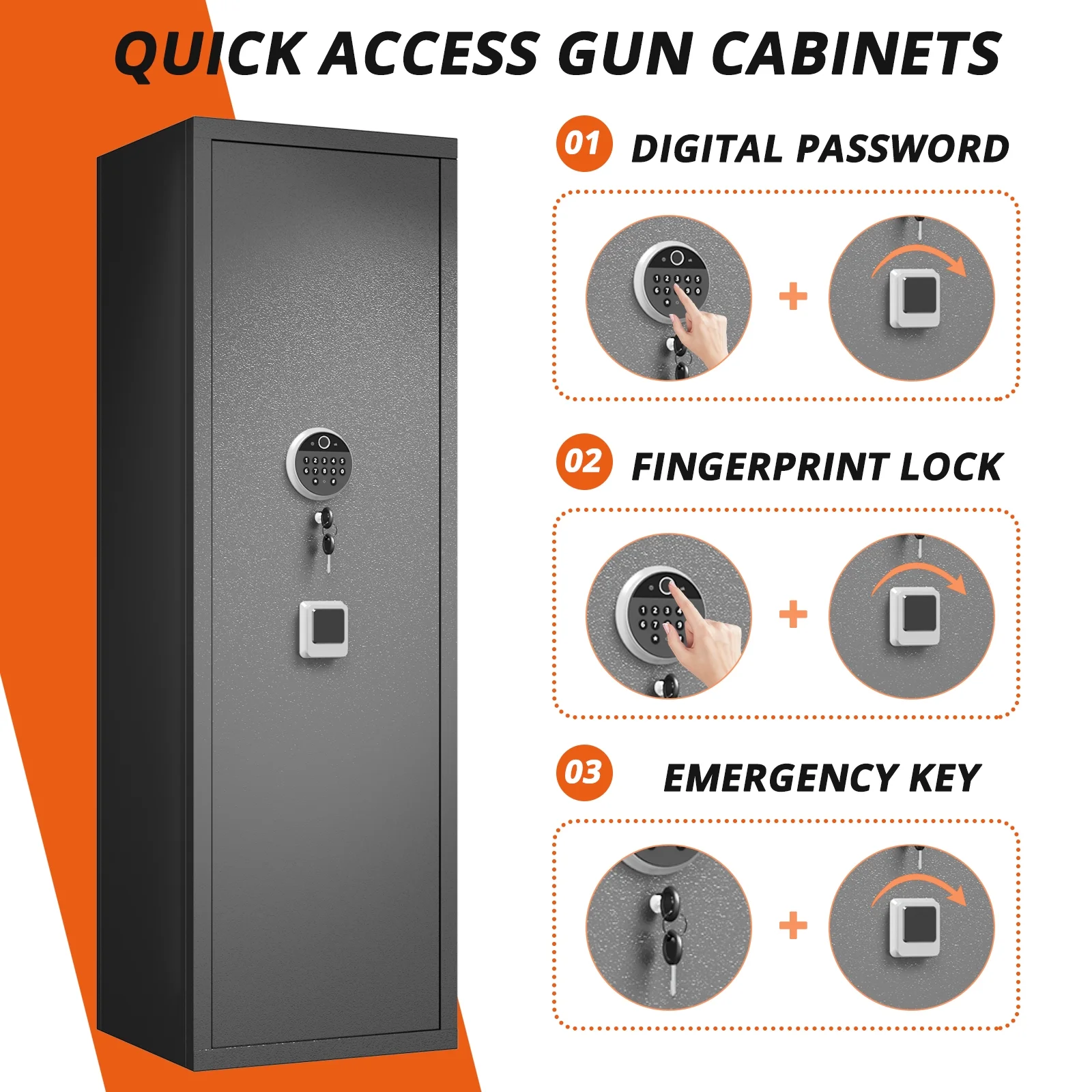 Gun Safes Cabinets Biometric Fingerprint Gun Safes Fireproof for 5 Home Shotguns and 3 Pistols with 3 Ammunition Storage Rack and Led Light
