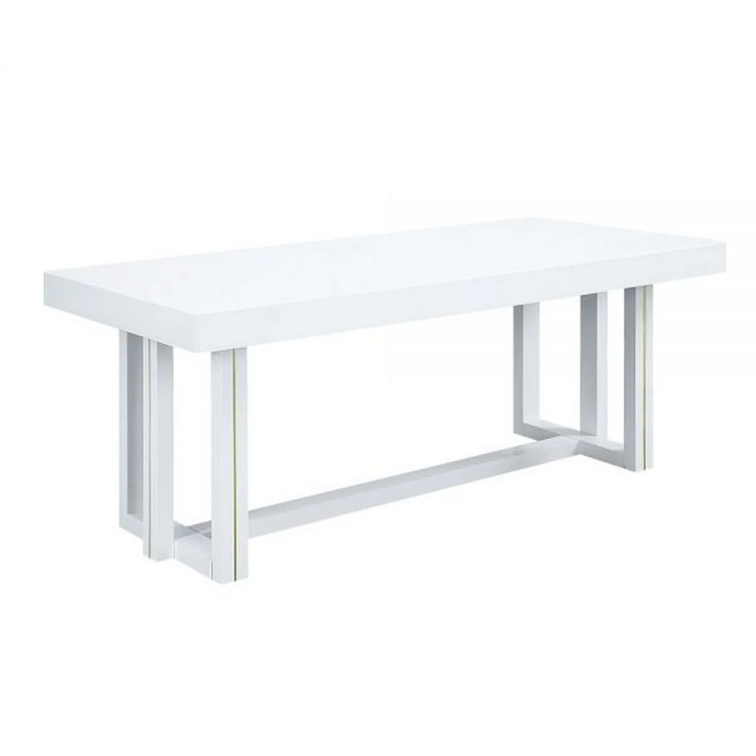 BenJara Raza 76 Inch Dining Table, Classic White Finish, Open Panel Metal Base