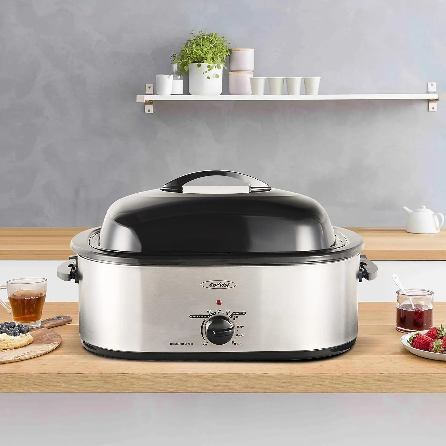 Open Box Sunvivi 20 Quart Roaster Oven with Self-Basting Lid YORO-20N-L - SILVER