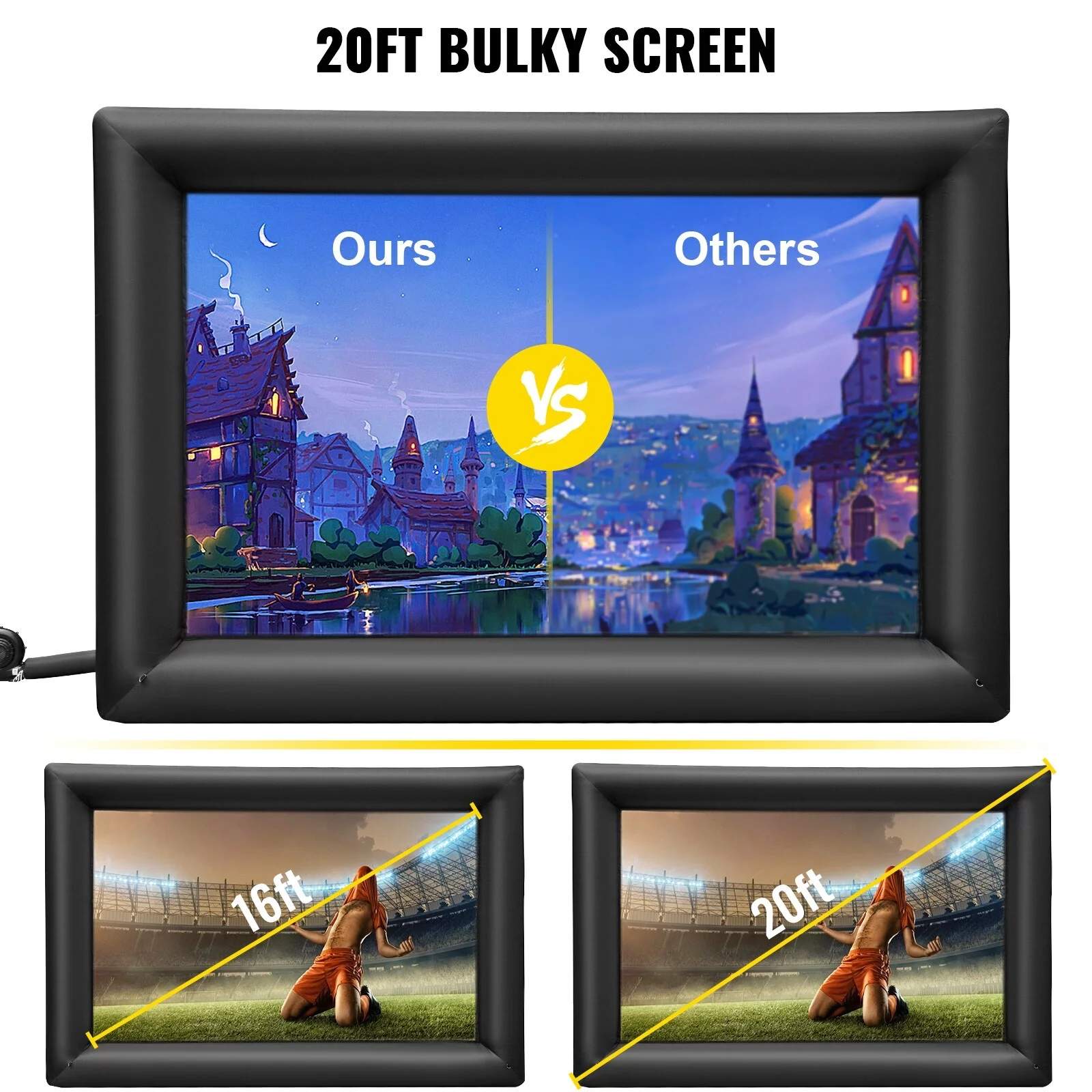 VEVOR Inflatable Movie Screen 20/24FT Inflatable Projector Screen for outside with Air Blower 20FT