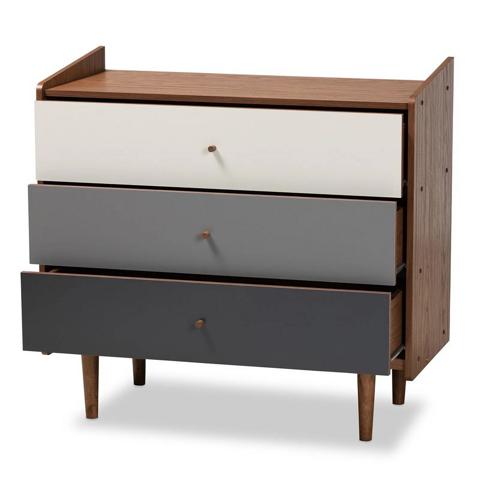Bowery Hill Mid-Century Brown and Grey Gradient Finished Wood 3-Drawer Chest