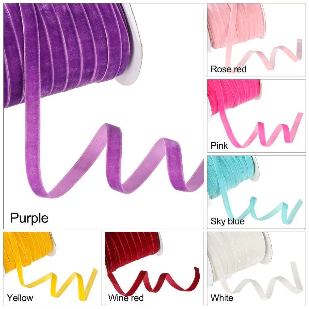 50yards 10mm Crafts Gifts Home Packaging Strap Flocking Silk Velvet Ribbon Wrapping Band ROSE RED