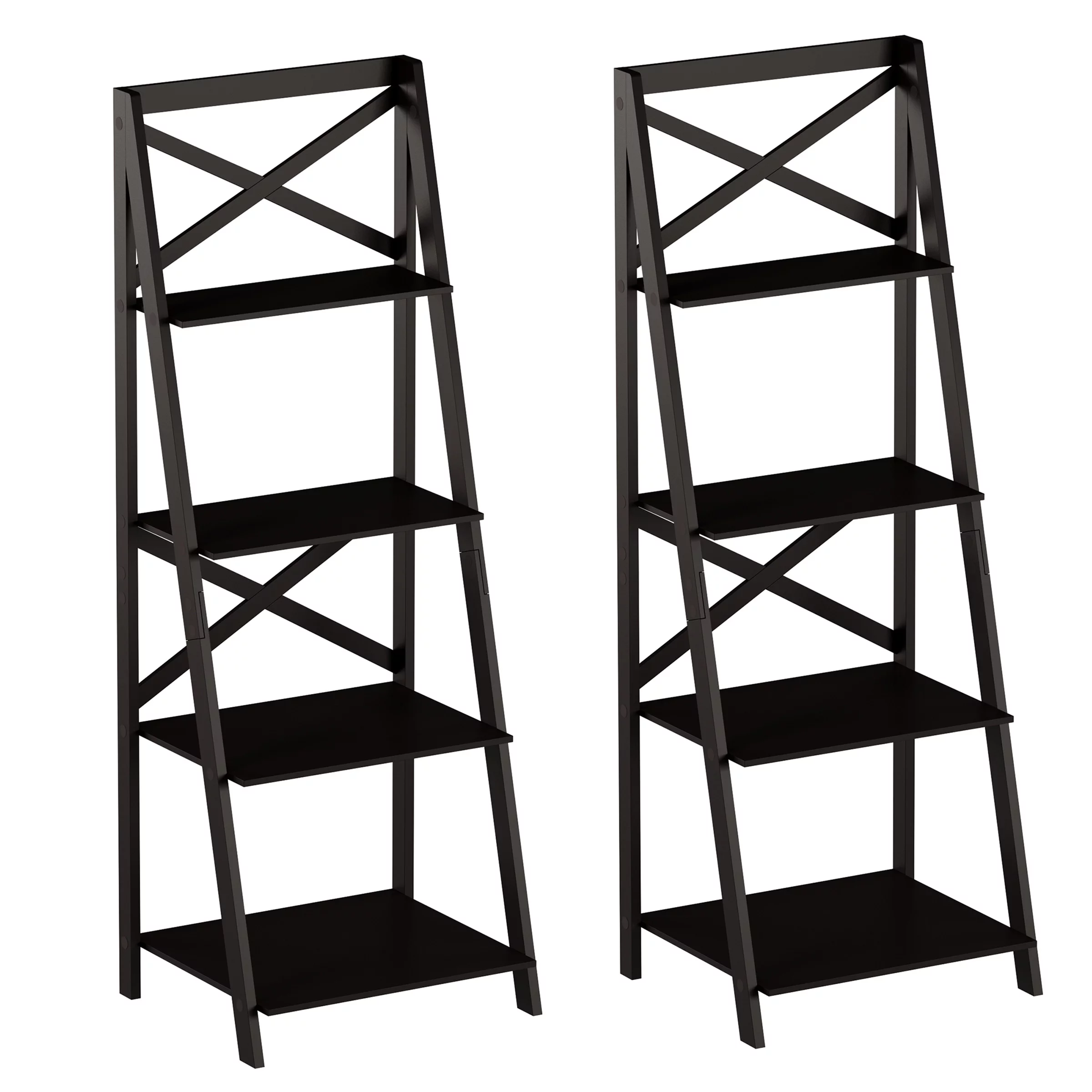 Lavish Home 4-Tier Ladder Shelf Set – Set of 2 Wooden Bookcases, Black