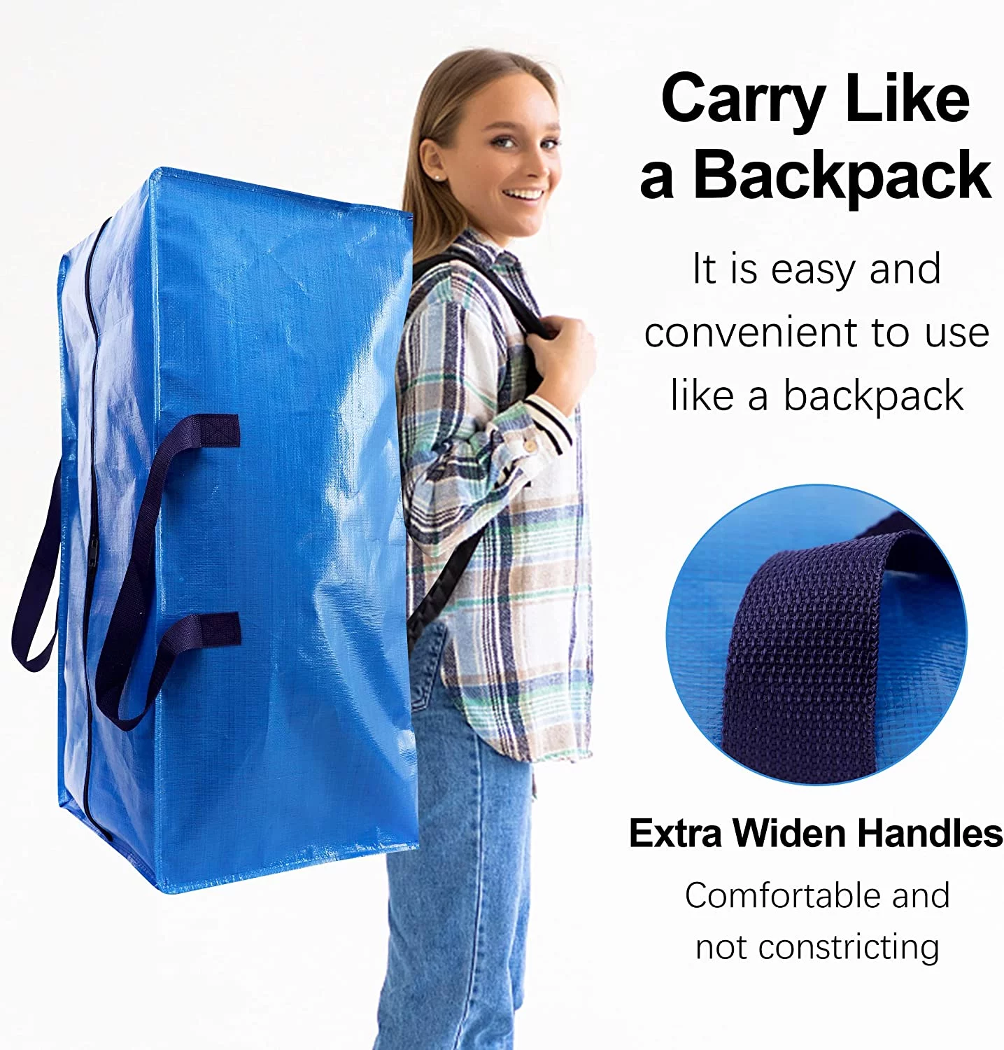 Heavy Duty Extra Large Moving Bags W/Backpack Straps - Strong Handles & Zippers, Storage Totes For Space Saving, Fold Flat, Alternative to Moving Box and Storage Bin (Set of 6, Silver)