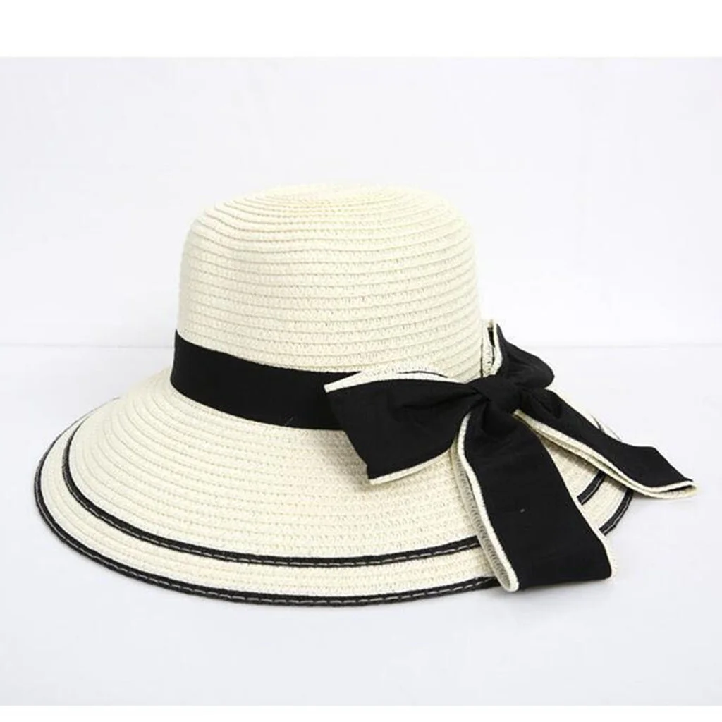 TOYFUNNY Women Summer Big Straw Hat Sun Floppy Wide Hats New Bowknot Folding Beach Cap