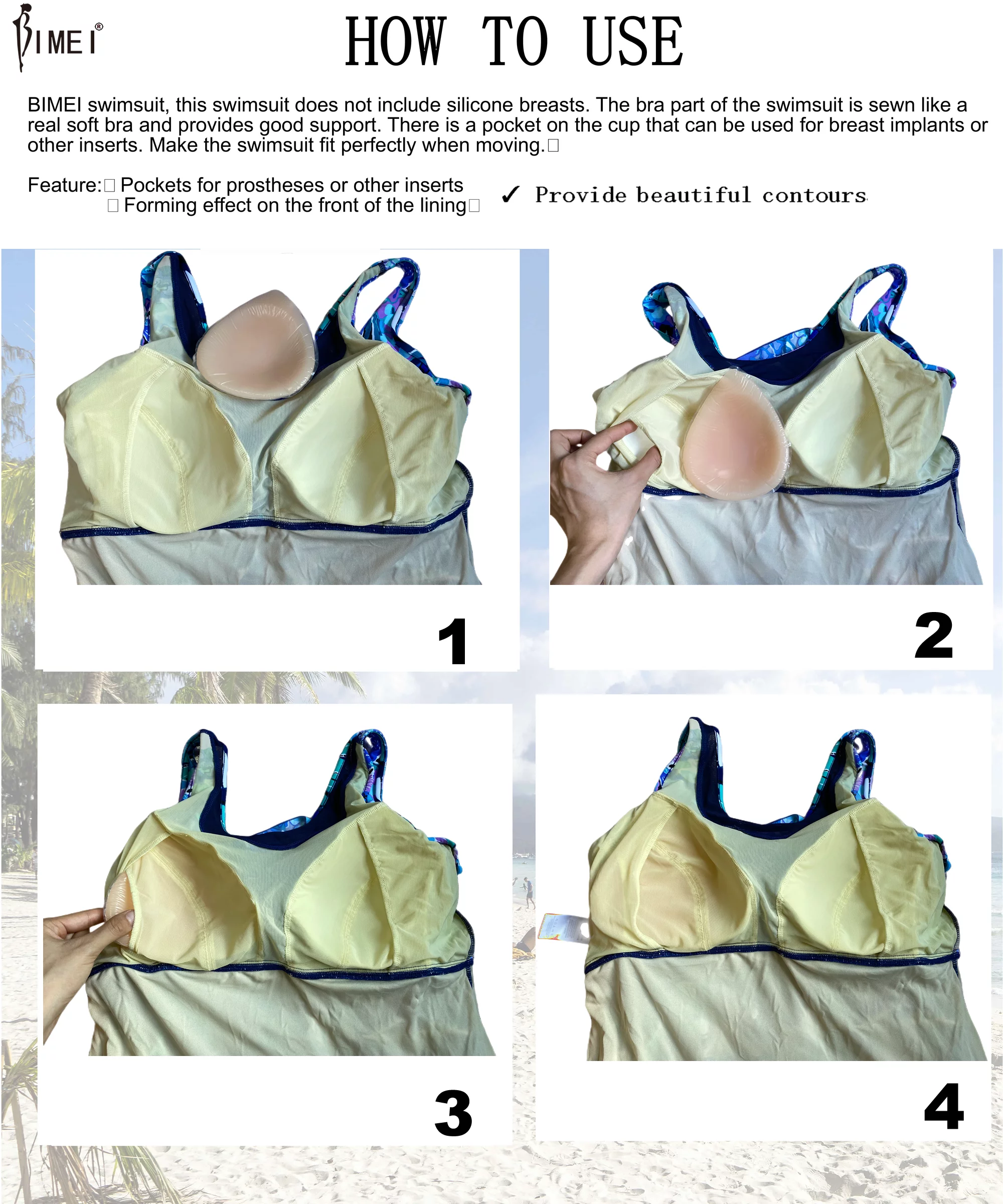 BIMEI Two Piece Mastectomy Swimsuit for Women Pocketed Tankini Swimdresss Tummy Control High Neck Halter Bathing Suits with Shorts 999,Blue,XL