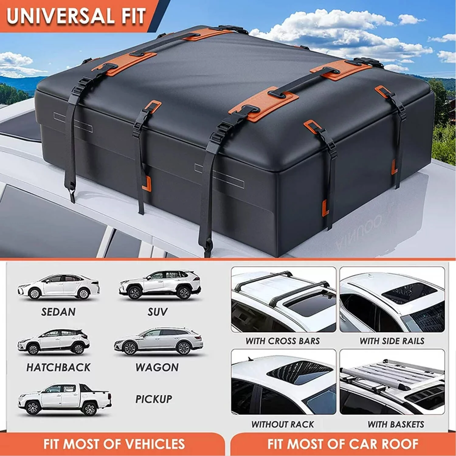 Adnoom Car Roof Bag 100% Waterproof Rooftop Cargo Carrier 21 Cubic feet Car Luggage Storage Bag Anti-Slip Mat Fits All Vehicle with/Without Rack