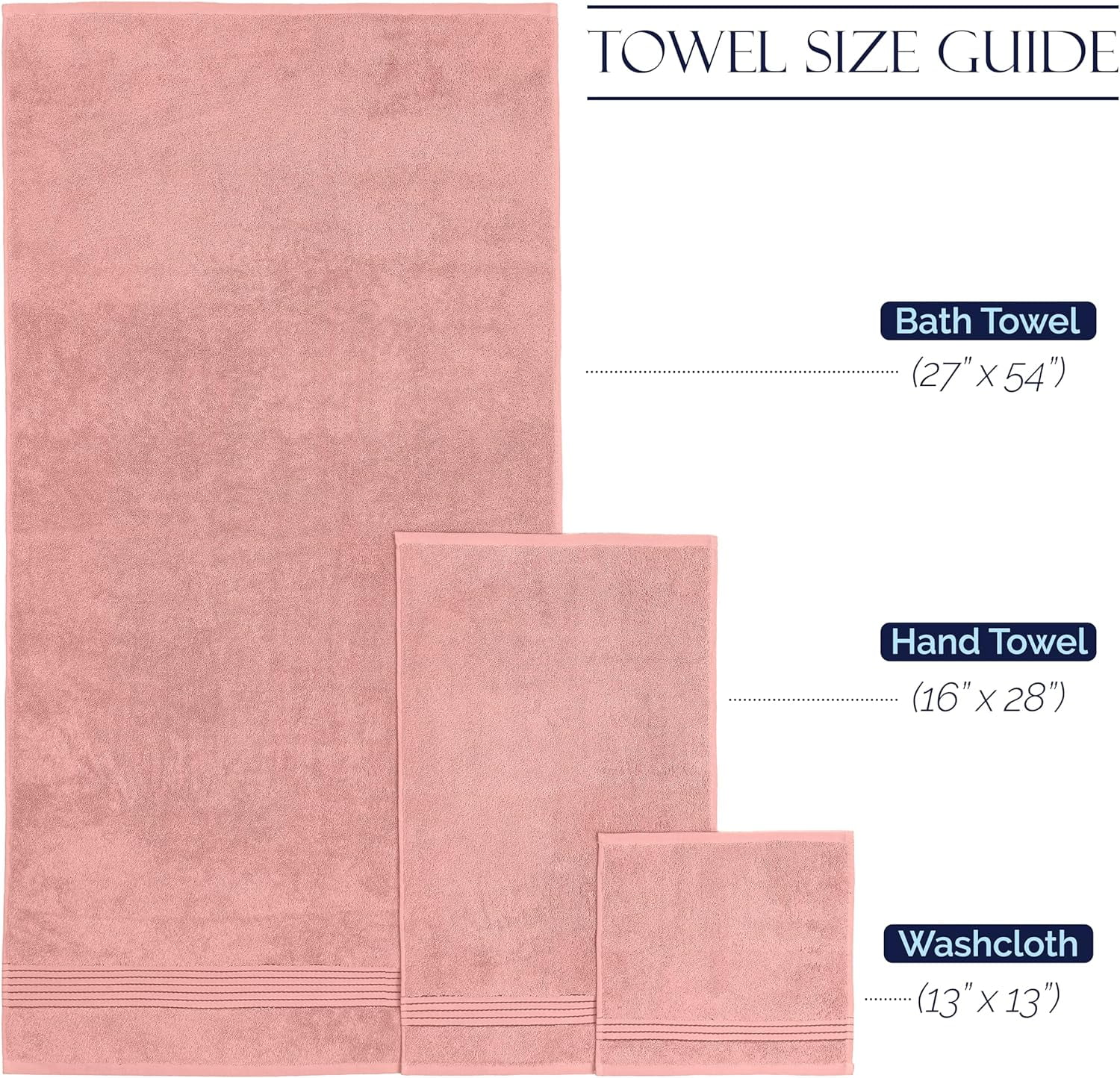 Discount Cotton 6-Piece Towel Set, Includes 2 Washcloths, 2 Hand Towels and 2 Bath Towels, 100% Turkish Cotton - Highly Absorbent and Super Soft Towels for Bathroom, Dusty Rose