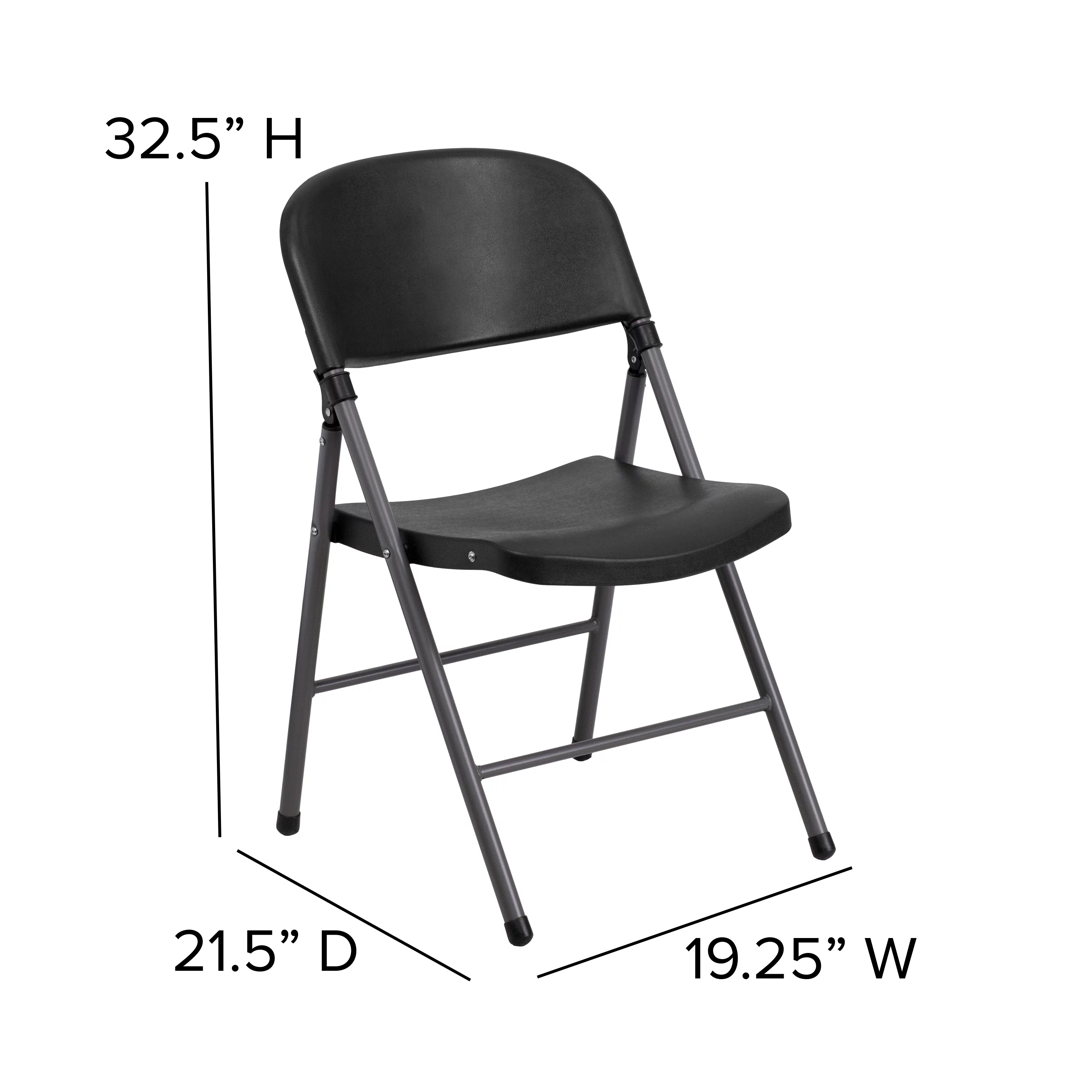 Emma + Oliver 2 Pack 330 lb. Capacity Black Plastic Folding Chair with Charcoal Frame