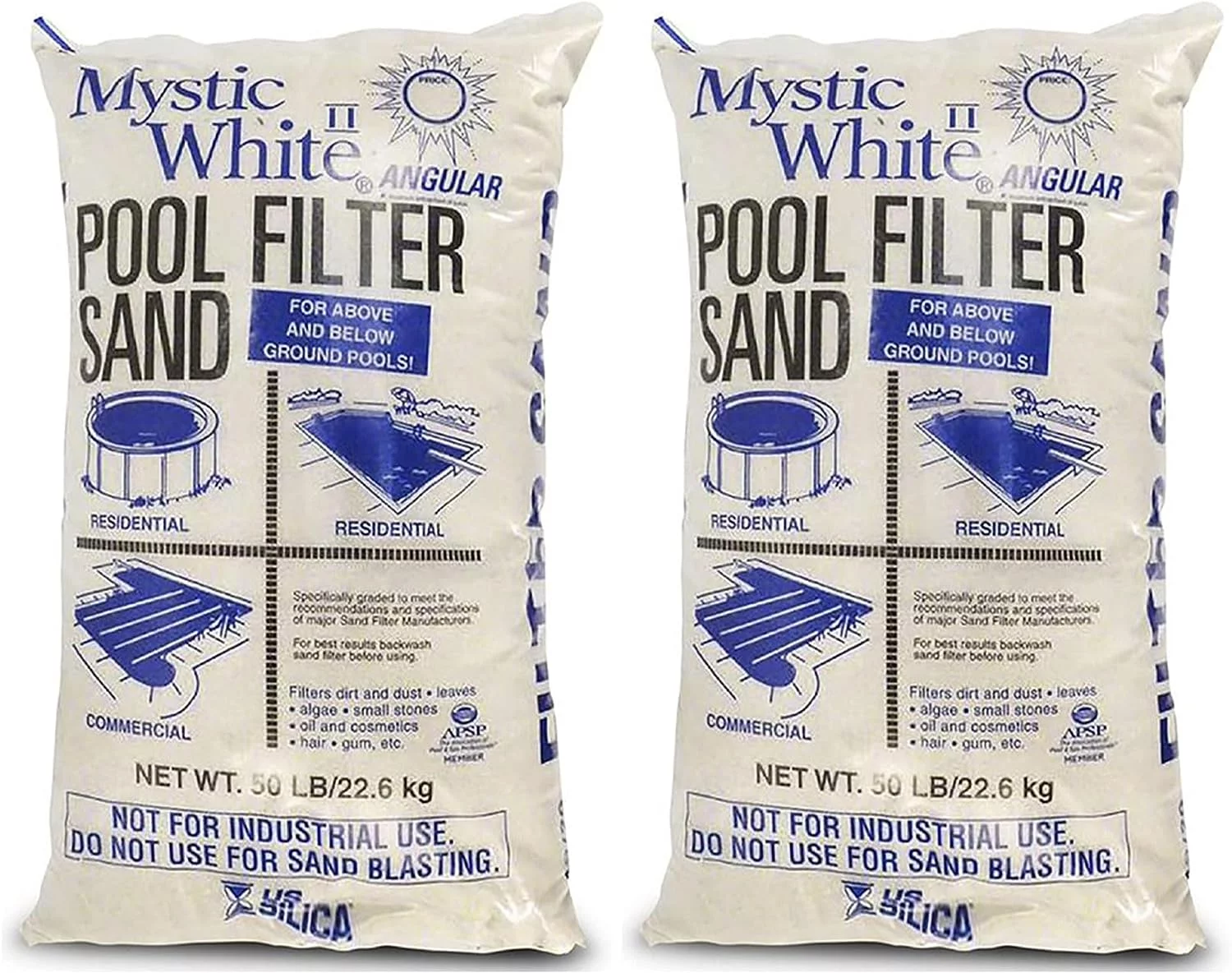 50 Pound Non-Corroding Non-Staining Premium Swimming Pool Filter Sand Refill for Even Flow Rate, White (2 Pack)