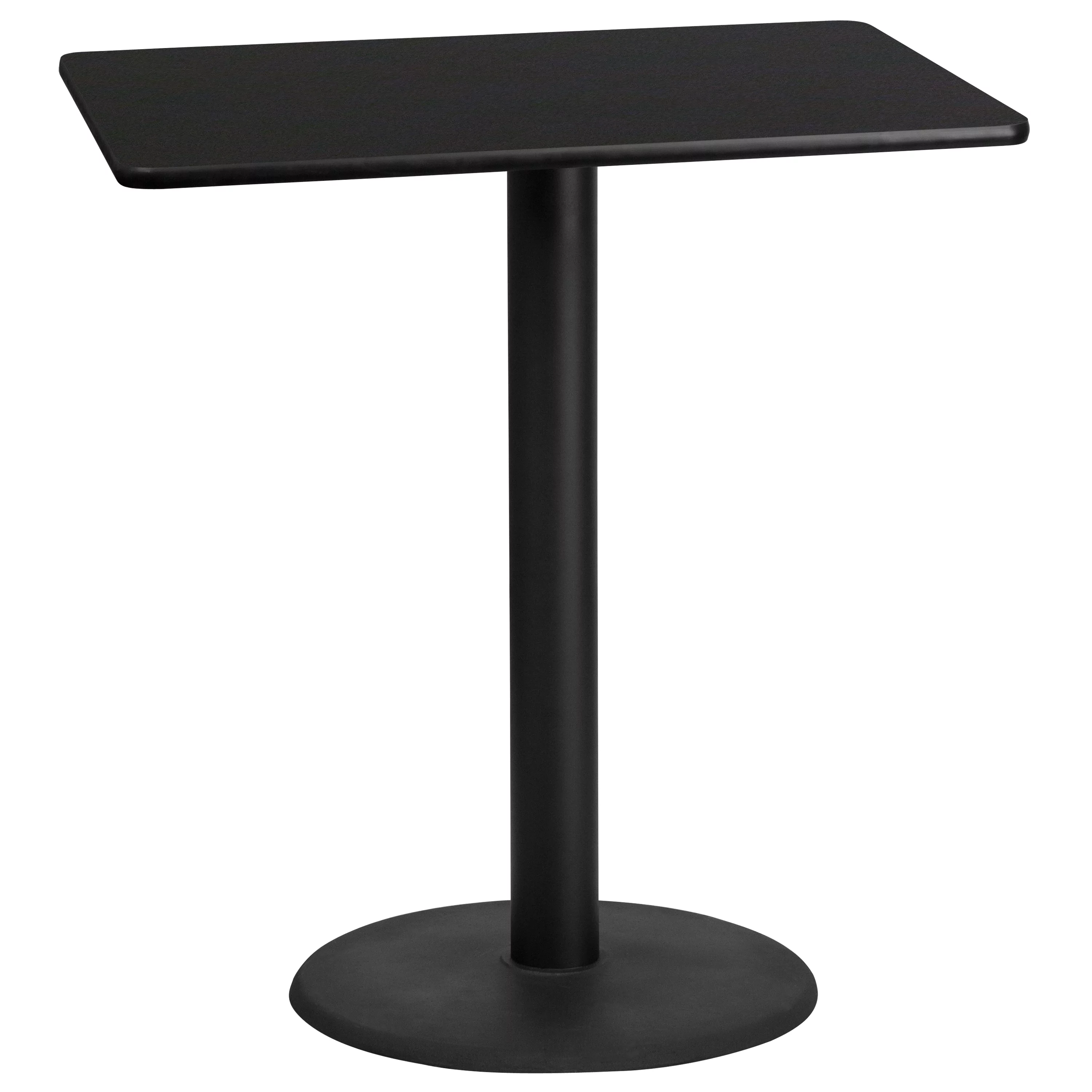 BizChair 30'' x 42'' Rectangular Black Laminate Table Top with 24'' Round Bar Height Table Base