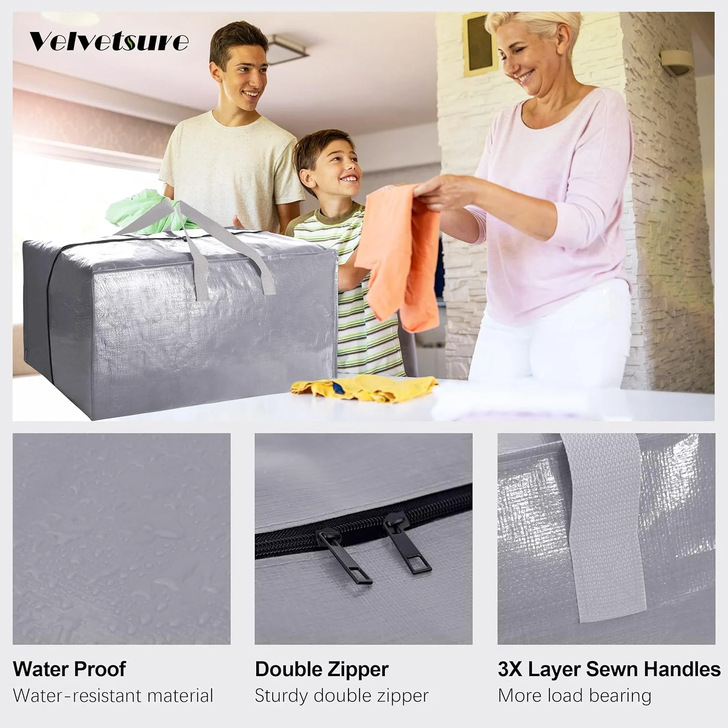 Heavy Duty Extra Large Moving Bags W/Backpack Straps - Strong Handles & Zippers, Storage Totes For Space Saving, Fold Flat, Alternative to Moving Box and Storage Bin (Set of 6, Silver)