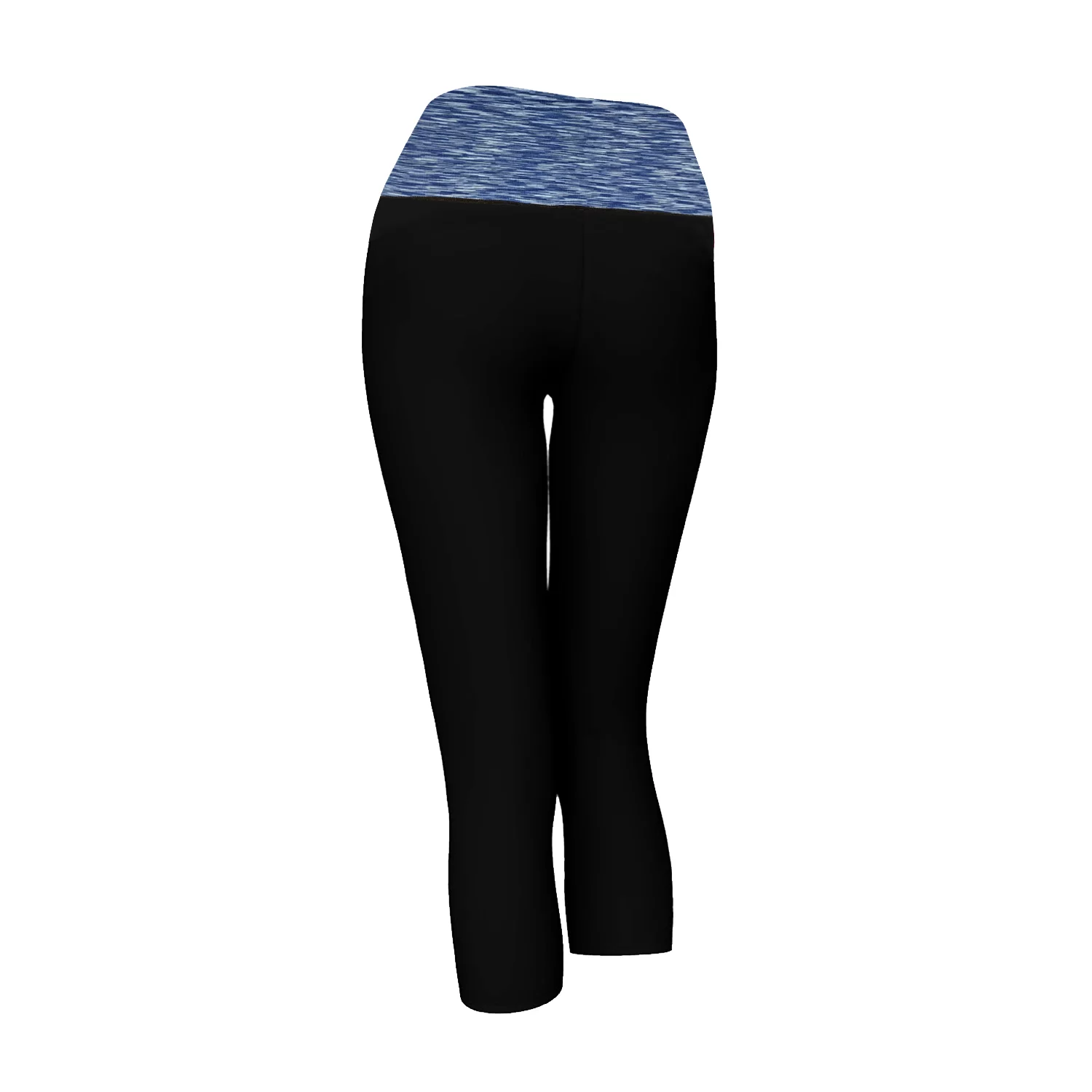 Alta Women’s Two Tone Foldover Yoga Capri Cropped Workout Leggings, Black/Royal Blue, L/XL