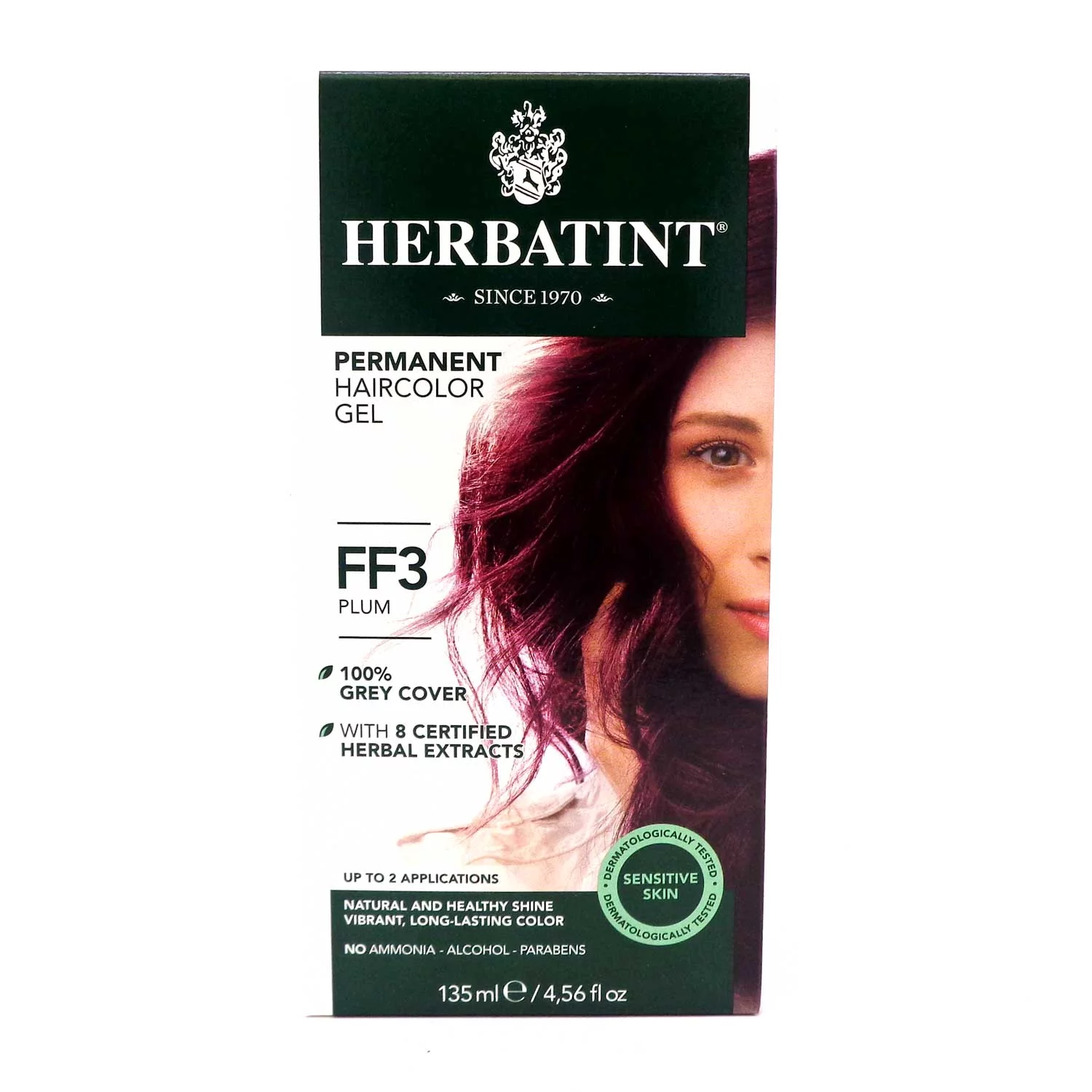 Herbatint Permanent Haircolor Gel, FF3 Plum, Alcohol Free, Vegan, 100% Grey Coverage - 4.56 oz