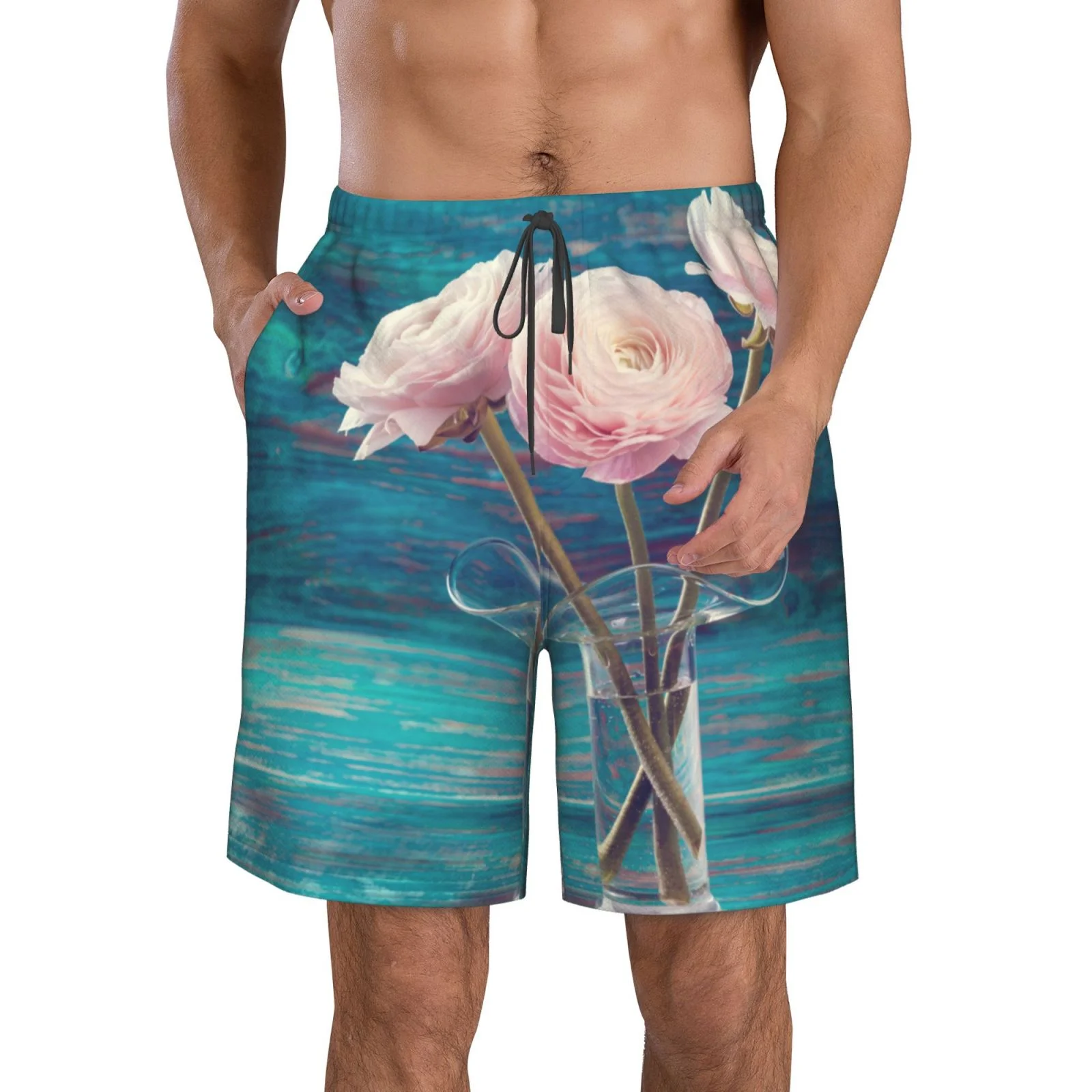 Lukts Flowers In Glass Vase Mens Swim Trunks Quick Dry Swim Shorts With Funny Beach Shorts