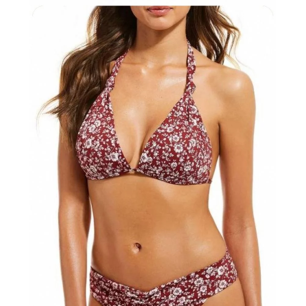 Gianni Bini Ditsy Desire Textured Molded Halter Neck Bikini Top - Medium