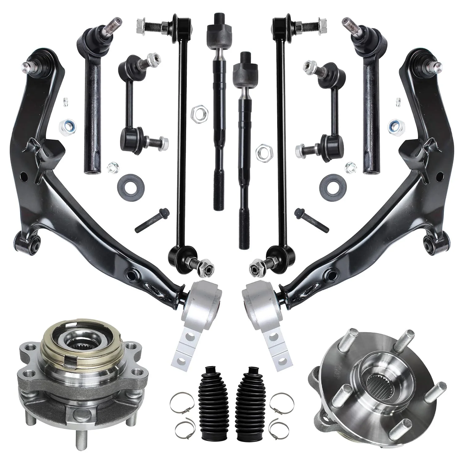Detroit Axle - 14pc Front End Control Arms Kit for 2003-2004 Nissan Murano, Lower Control Arms & Ball Joint Tie Rods Wheel Bearing Hubs Boot Front and Rear Sway Bars Replacement