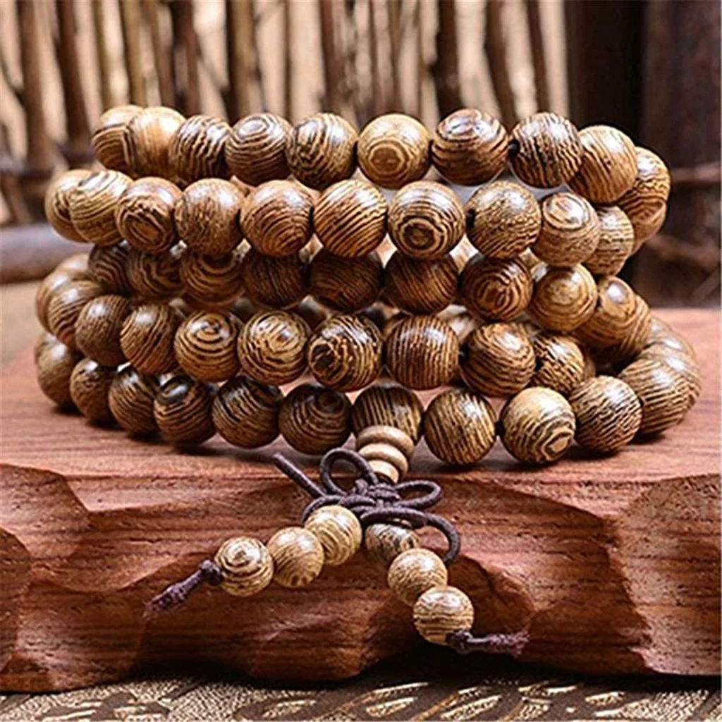 Bm6929-56l Women Men 8mm Wooden Bead Buddhist Prayer Mala Necklace Bracelet Gift Jewelry