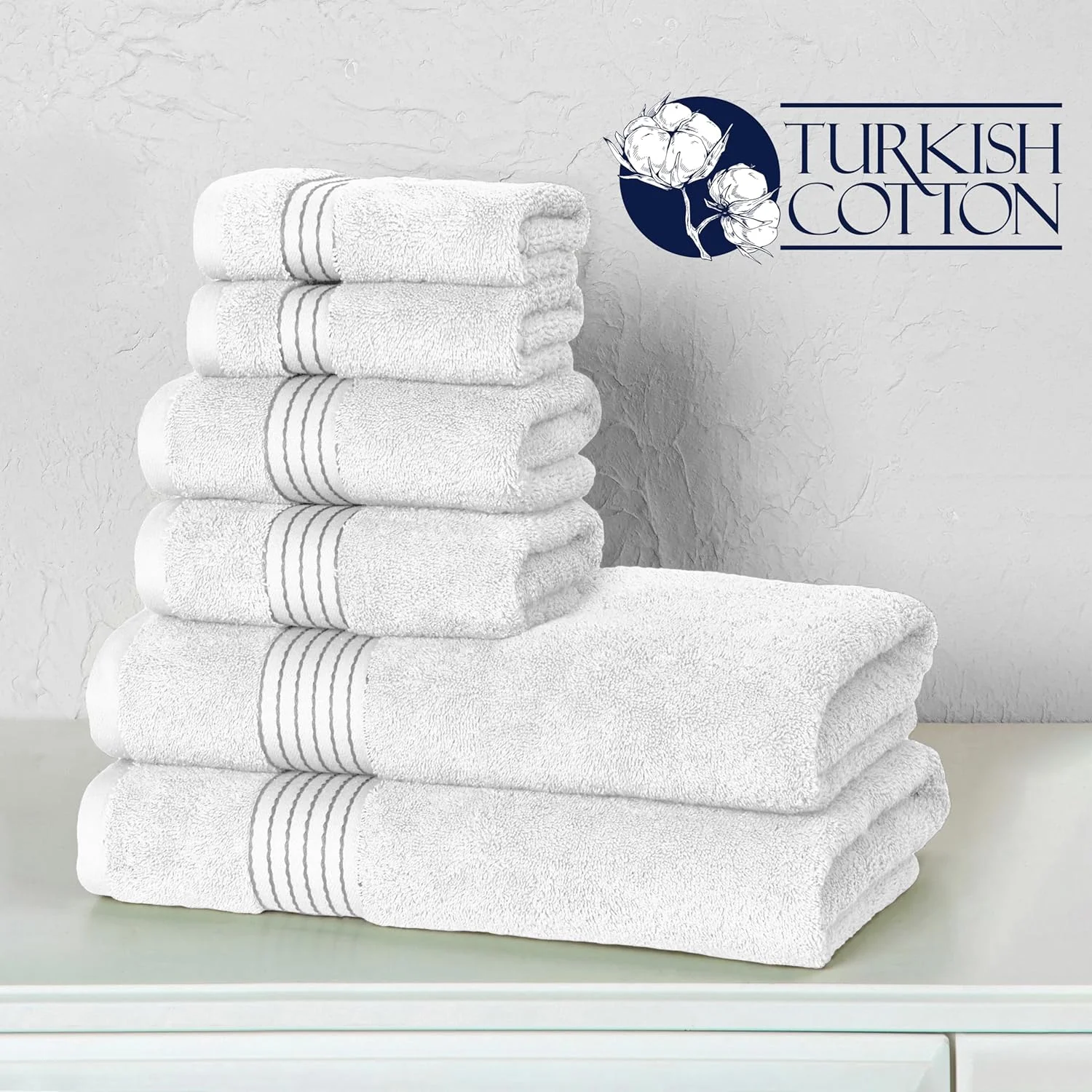 Elegant Comfort Cotton 6-Piece Towel Set Cotton Bathroom, White/Gray