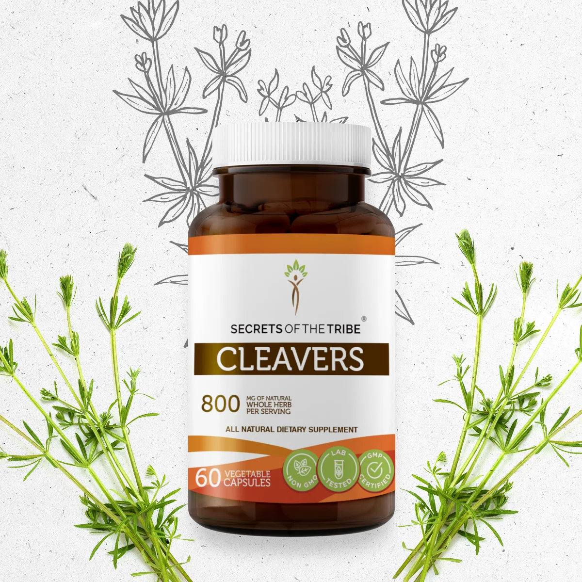Secrets of the Tribe Cleavers 60 Capsules, 400 mg, Organic Cleavers (Galium aparine) Dried herb