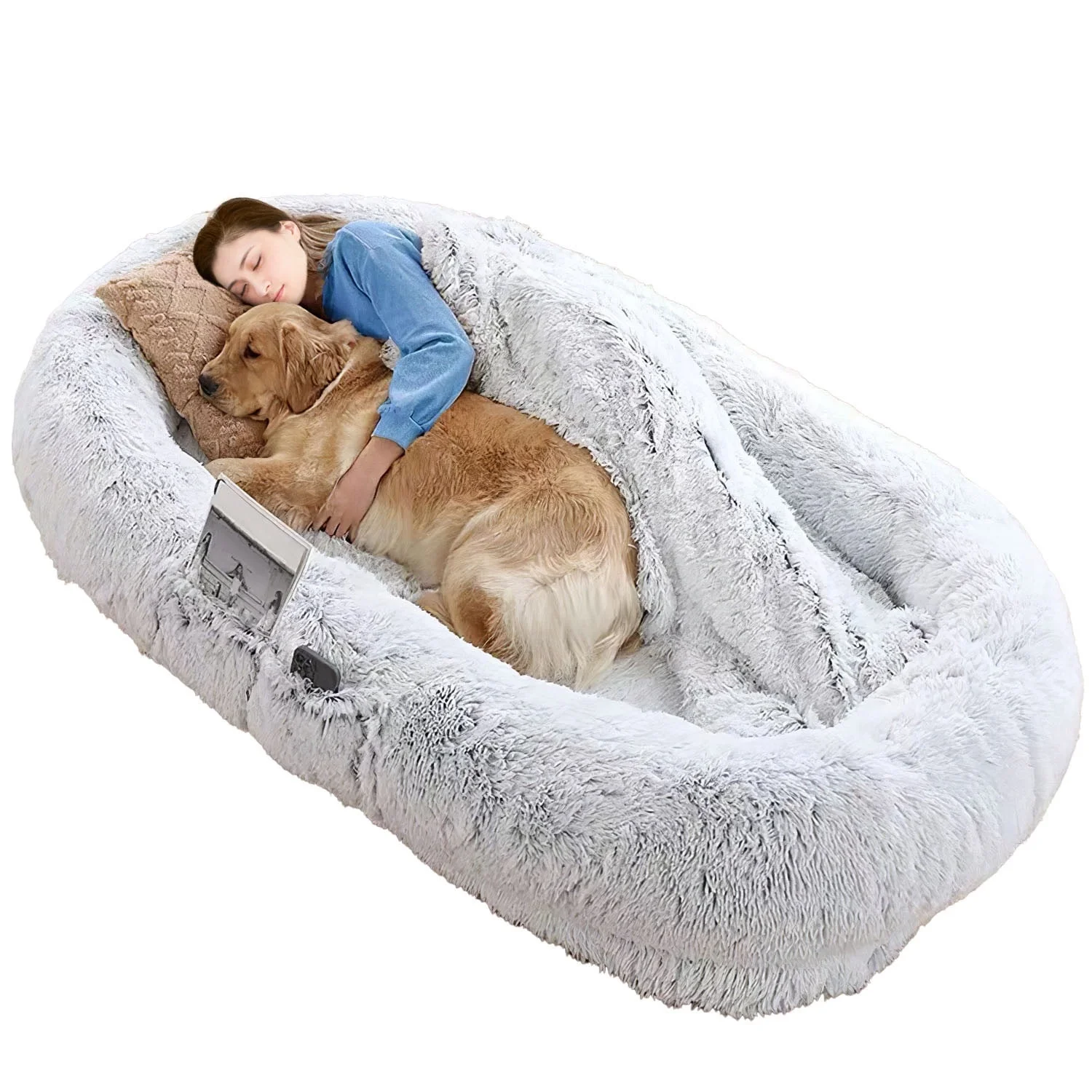 73x47x12in Human Size Dog Sofa iMounTEK Machine Washable Bean Bag Bed w/ Pillow Blanket Grey