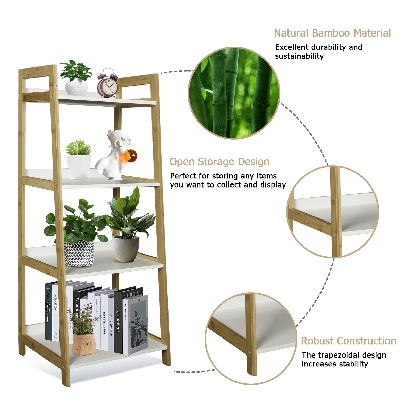 Fionafurn 4-Tier Ladder Shelves Display Plant Stand, Utility Free Standing Industrial Style Bookcase