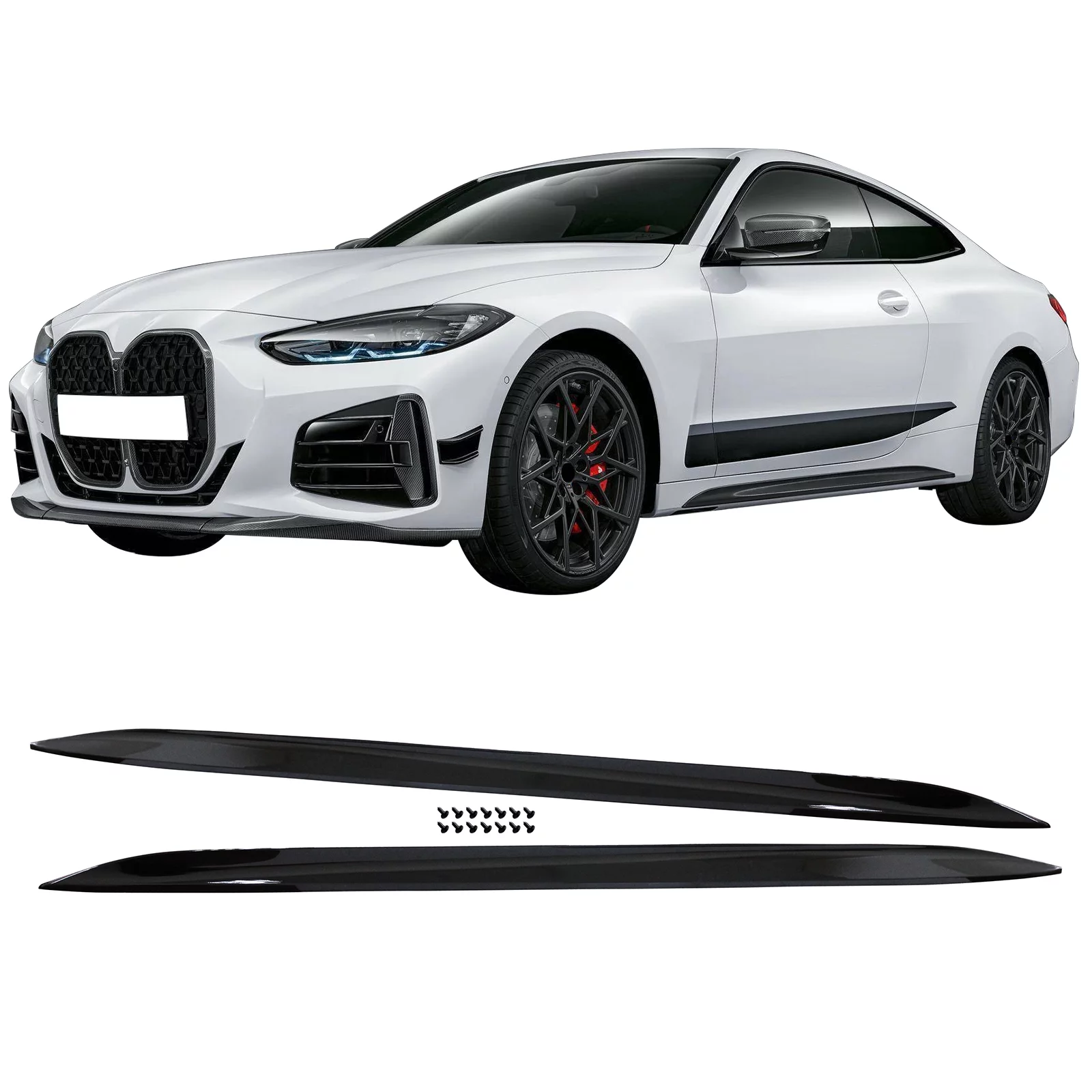 Ikon Motorsports Side Skirts Compatible With 2021-2023 BMW G22 G23 4-Series 430i M440i M-Performance Style Gloss Black PU Rocker Panel Moulding Extension Diffusers Lips 2Pieces