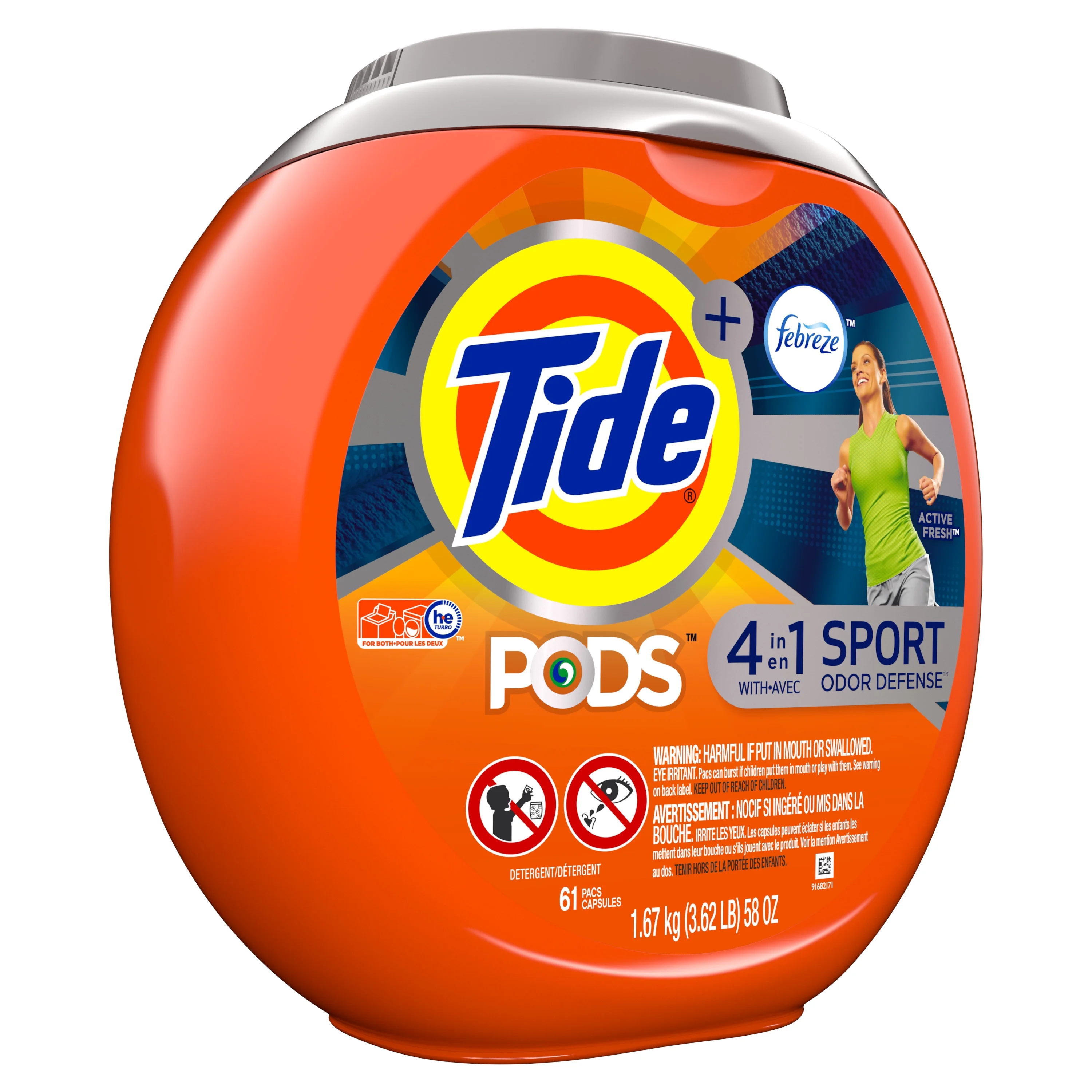 Tide Pods Plus Febreze Sport Odor Defense, Laundry Detergent Pacs, 61 ct.