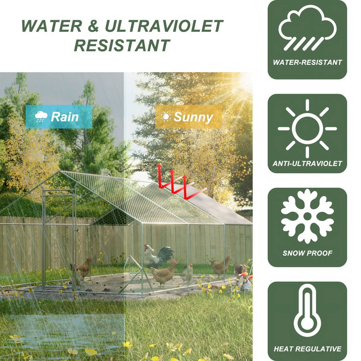 10 x 20 ftOutdoor Large Metal Chicken Run Coop with 1 piece of Waterproof Cover, Garden Backyard Walk-in Hen Cage Poultry Pet Hutch for Farm Use