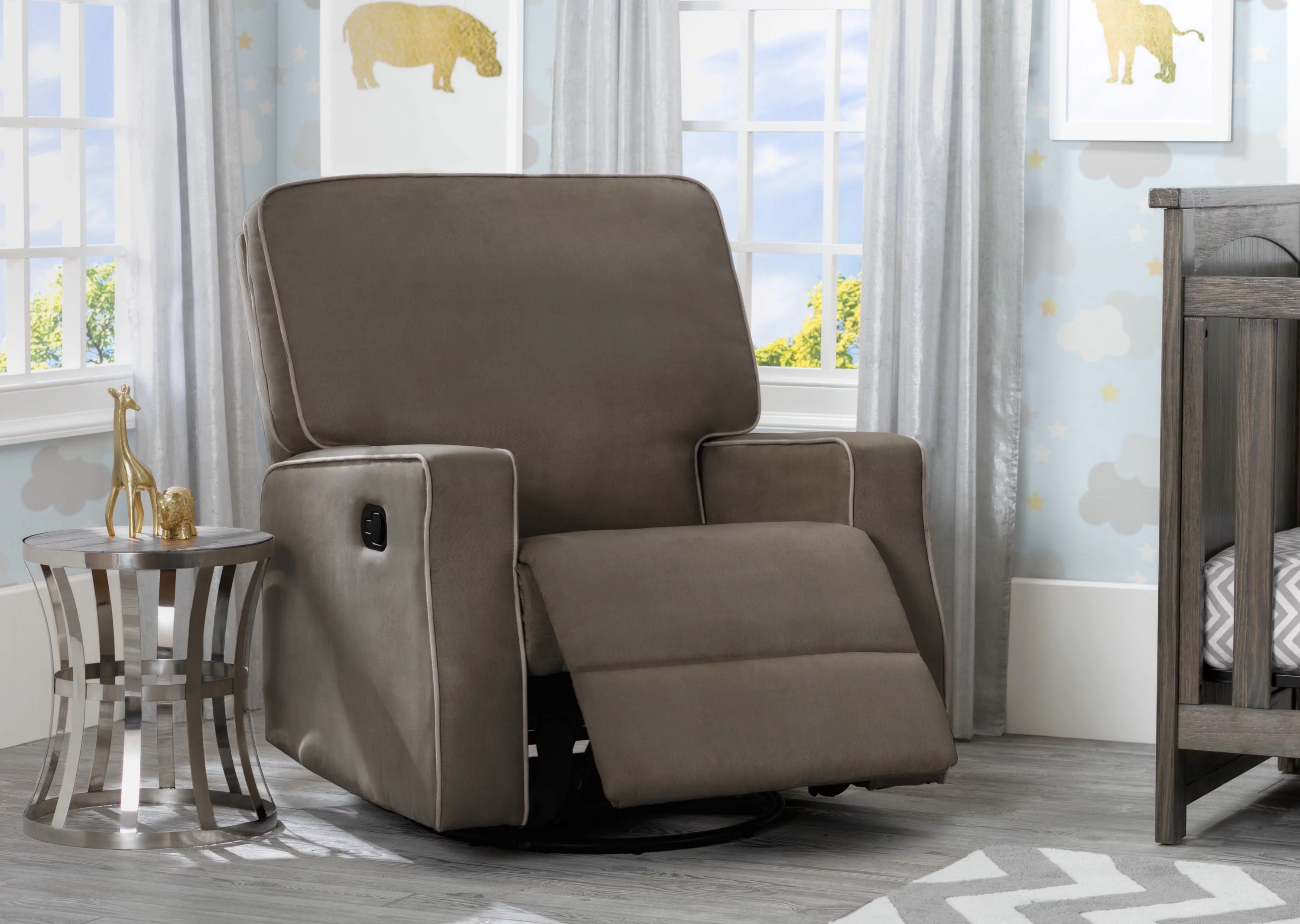 Delta Children Carson Nursery Glider Swivel Recliner, Graphite w/Dove Grey Welt