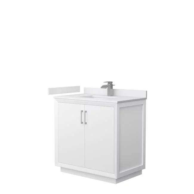 36 in. Strada Single Bathroom Vanity, White, White Cultured Marble Countertop, Undermount Square Sink & Brushed Nickel Trim