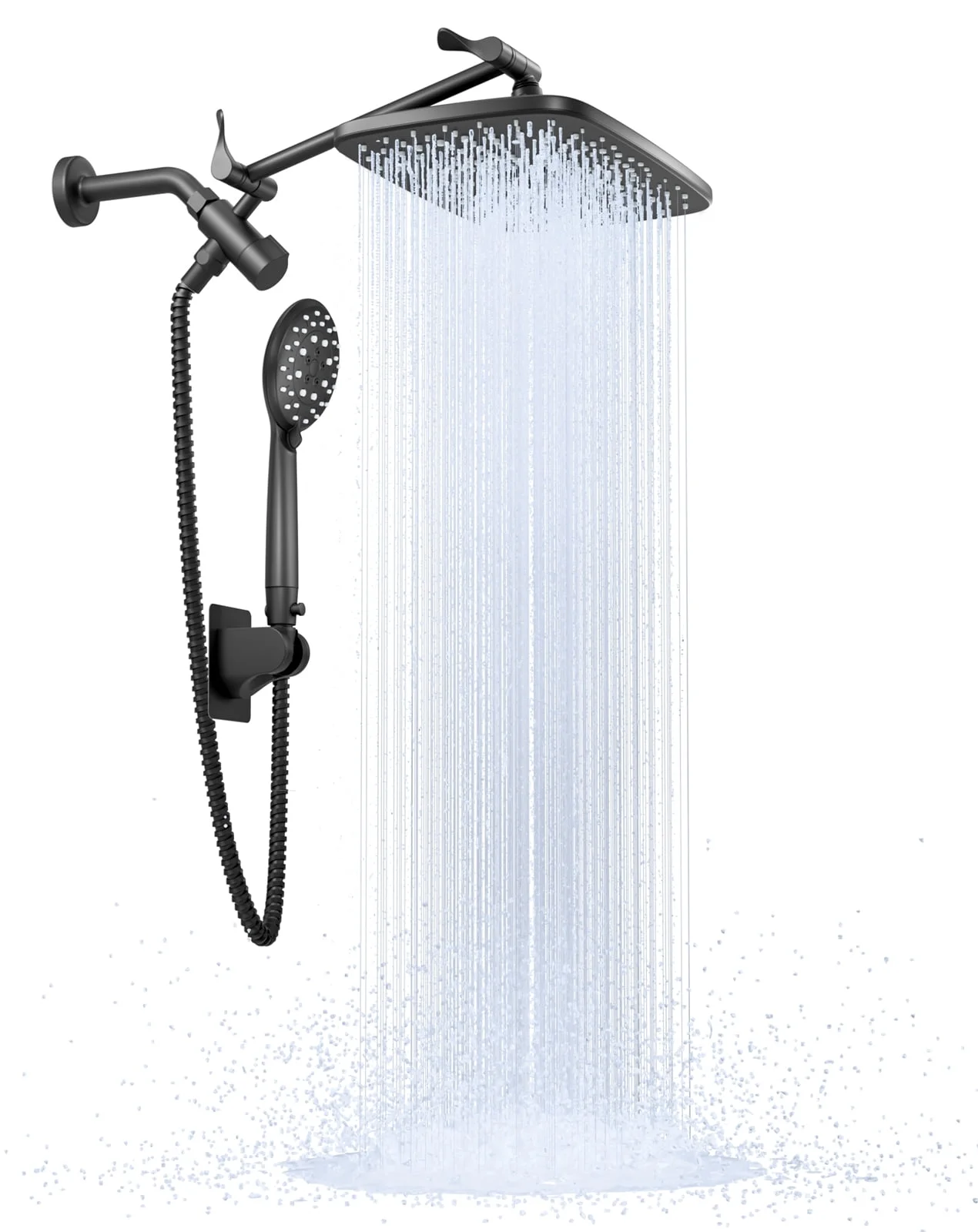 Ophanie 5-Setting High Pressure Shower Head, 12 inch Rain Shower Head with Handheld and Hose, Chrome