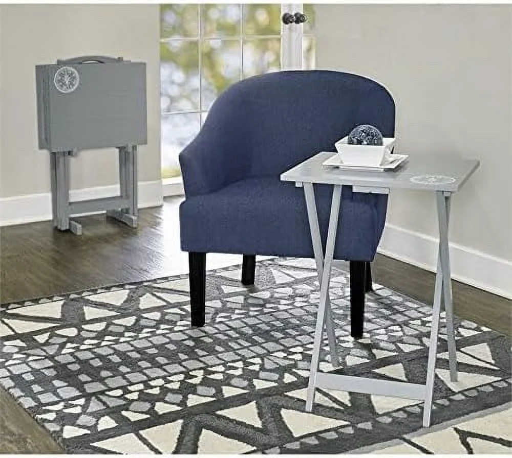 TJUNBOLIFE 5 Piece Set Compass Print Wood Folding TV Tray Table Stand in Gray 4 Tray Tables & 1 Stand