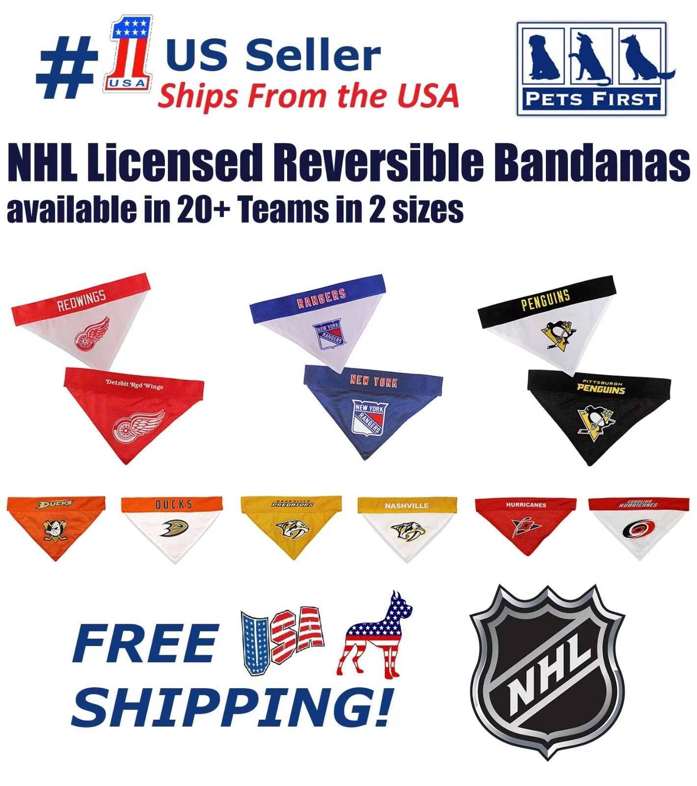 Pets First NHL Anaheim Ducks Bandana! NEW Reversible Pet Bandana - 2 sided Premium Bandanna