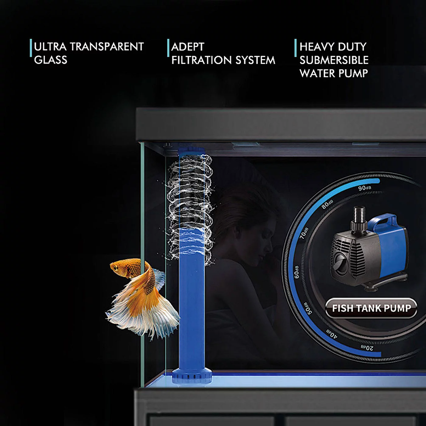 Aqua Dream 175 Gallon Tempered Glass All-in-one Aquarium Black and Gold