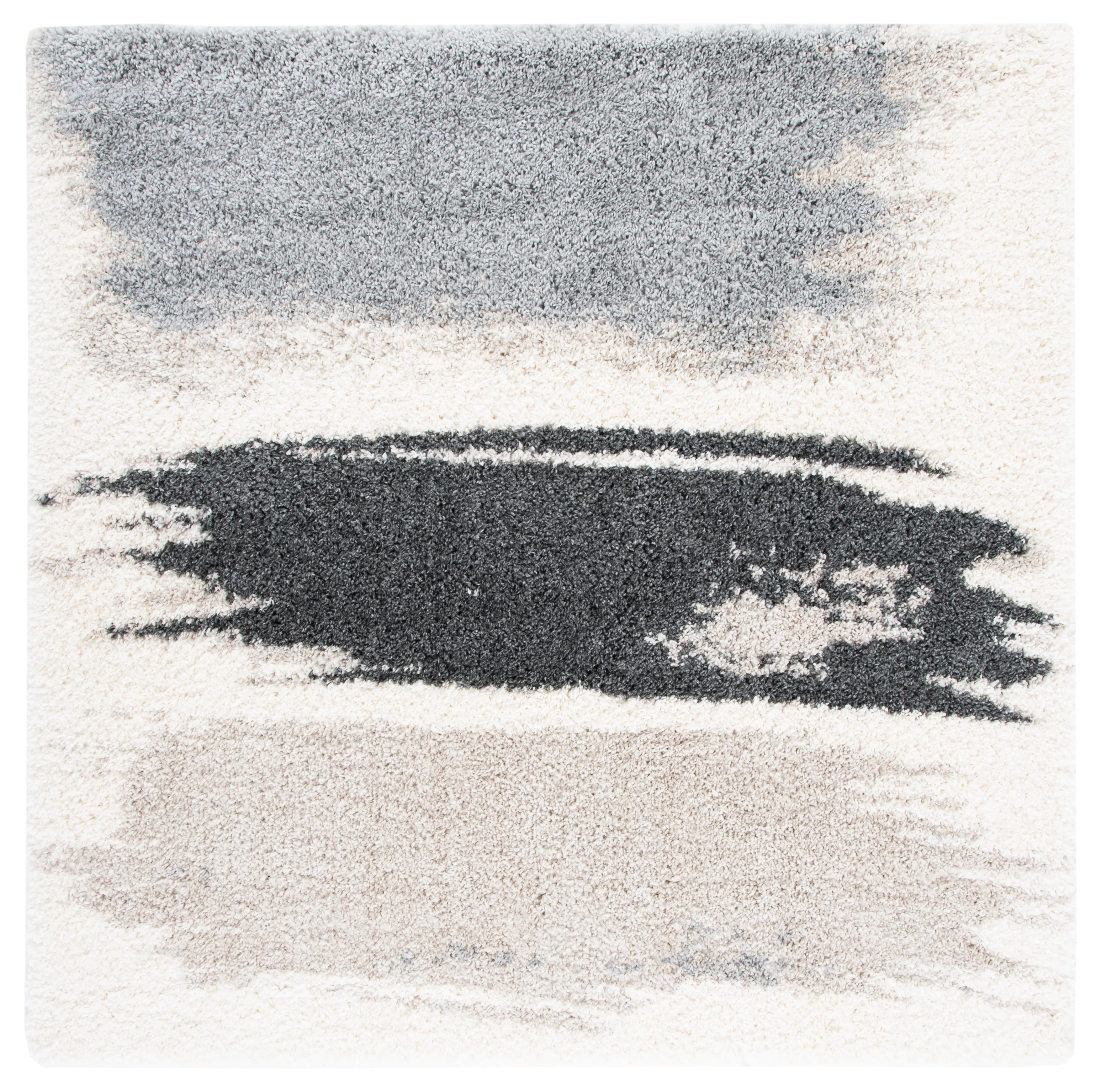SAFAVIEH Fontana Shag Dashiell Abstract Plush Area Rug, Grey/Ivory, 8' x 8' Square