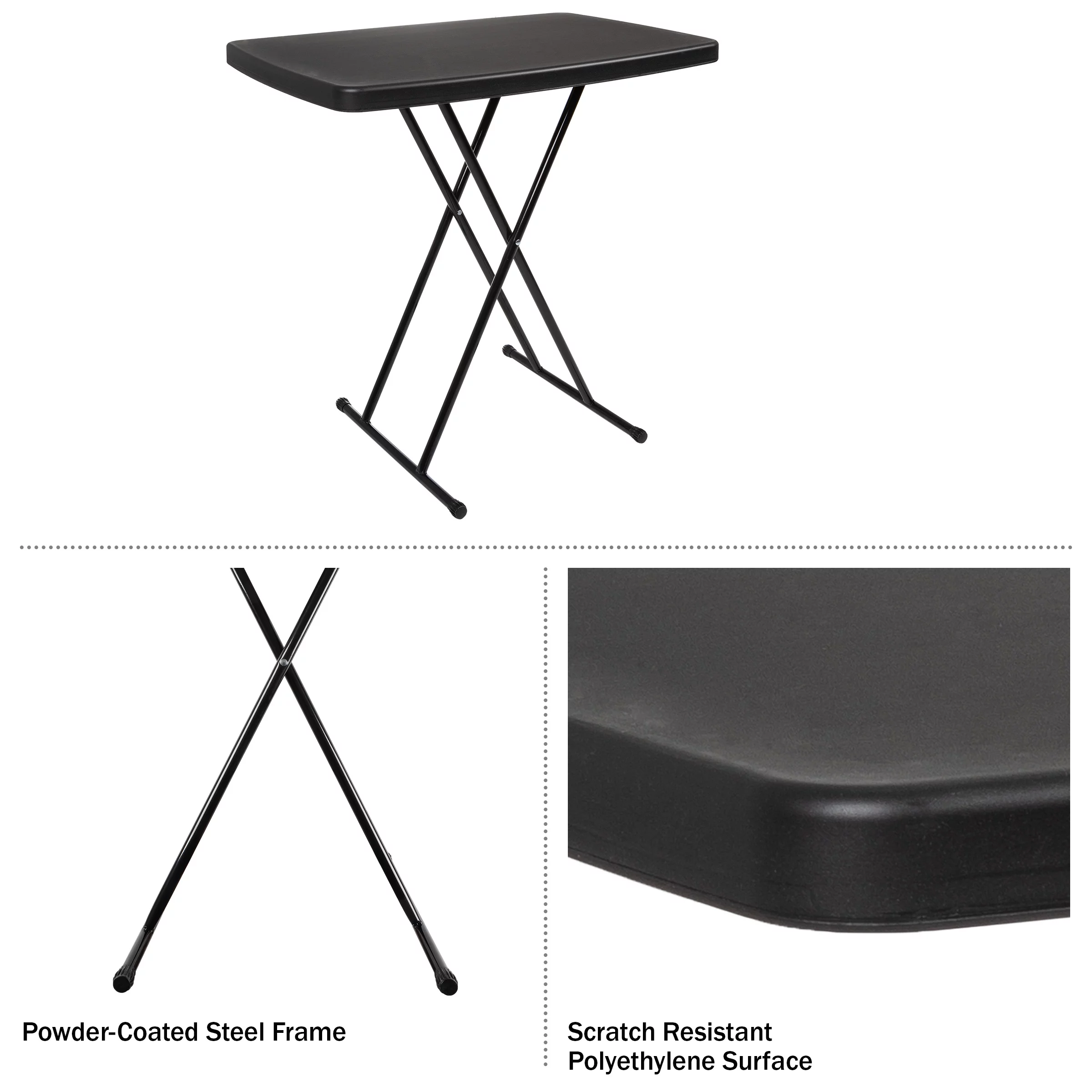 Everyday Home Adjustable Folding Table for Camping, Cards and Crafts, Black