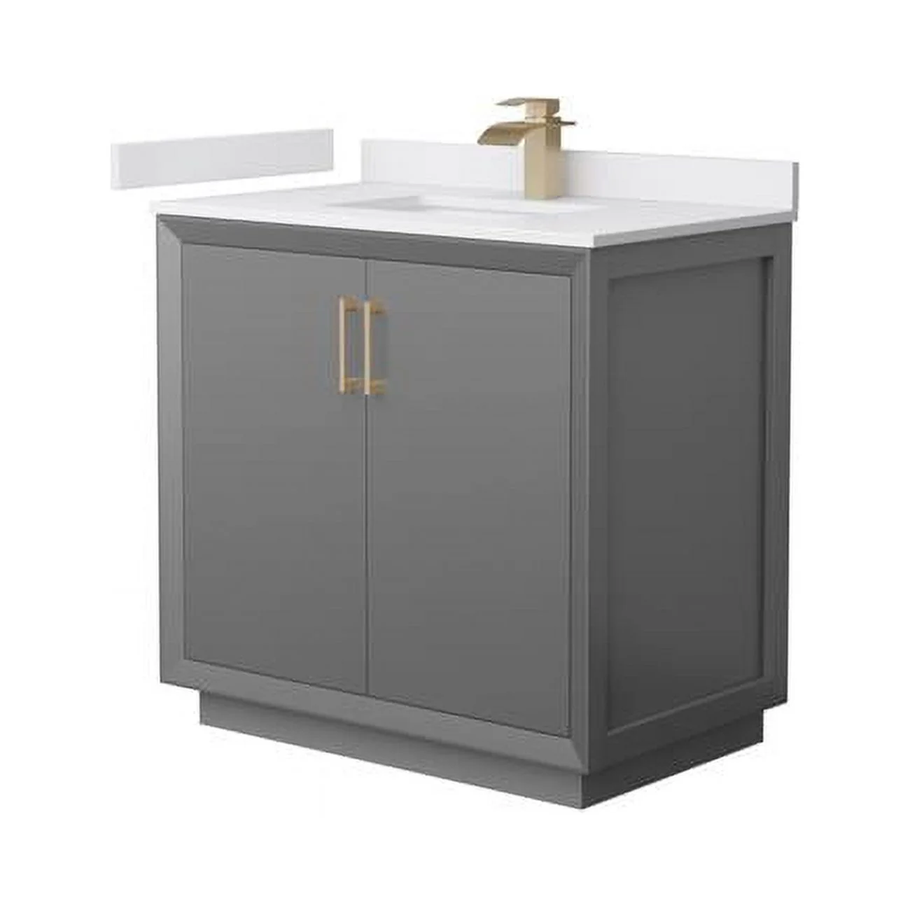 36 in. Strada Single Bathroom Vanity, Dark Gray, White Cultured Marble Countertop, Undermount Square Sink & Satin Bronze Trim