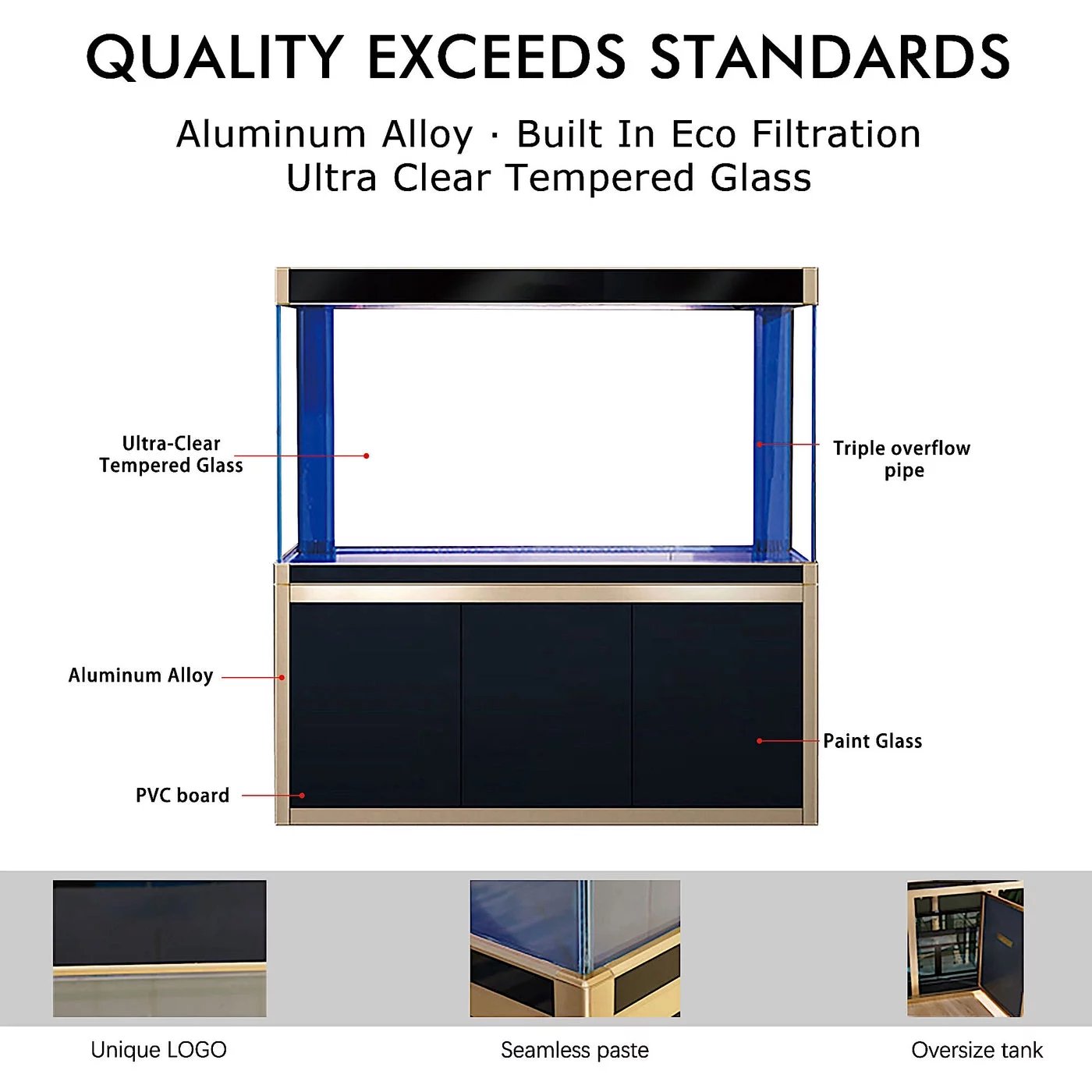 Aqua Dream 175 Gallon Tempered Glass All-in-one Aquarium Black and Gold