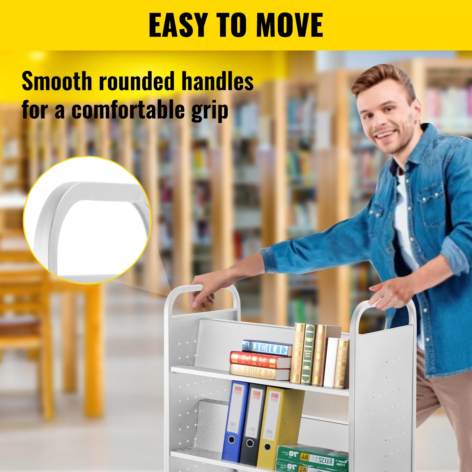 SKYSHALO 200LBS Book Cart, Library Cart 30x14x45 Inch, Rolling Book Cart Double Sided W-Shaped Sloped Shelves with 4-Inch Lockable Wheels, for Home Shelves Office and School Book Truck in White