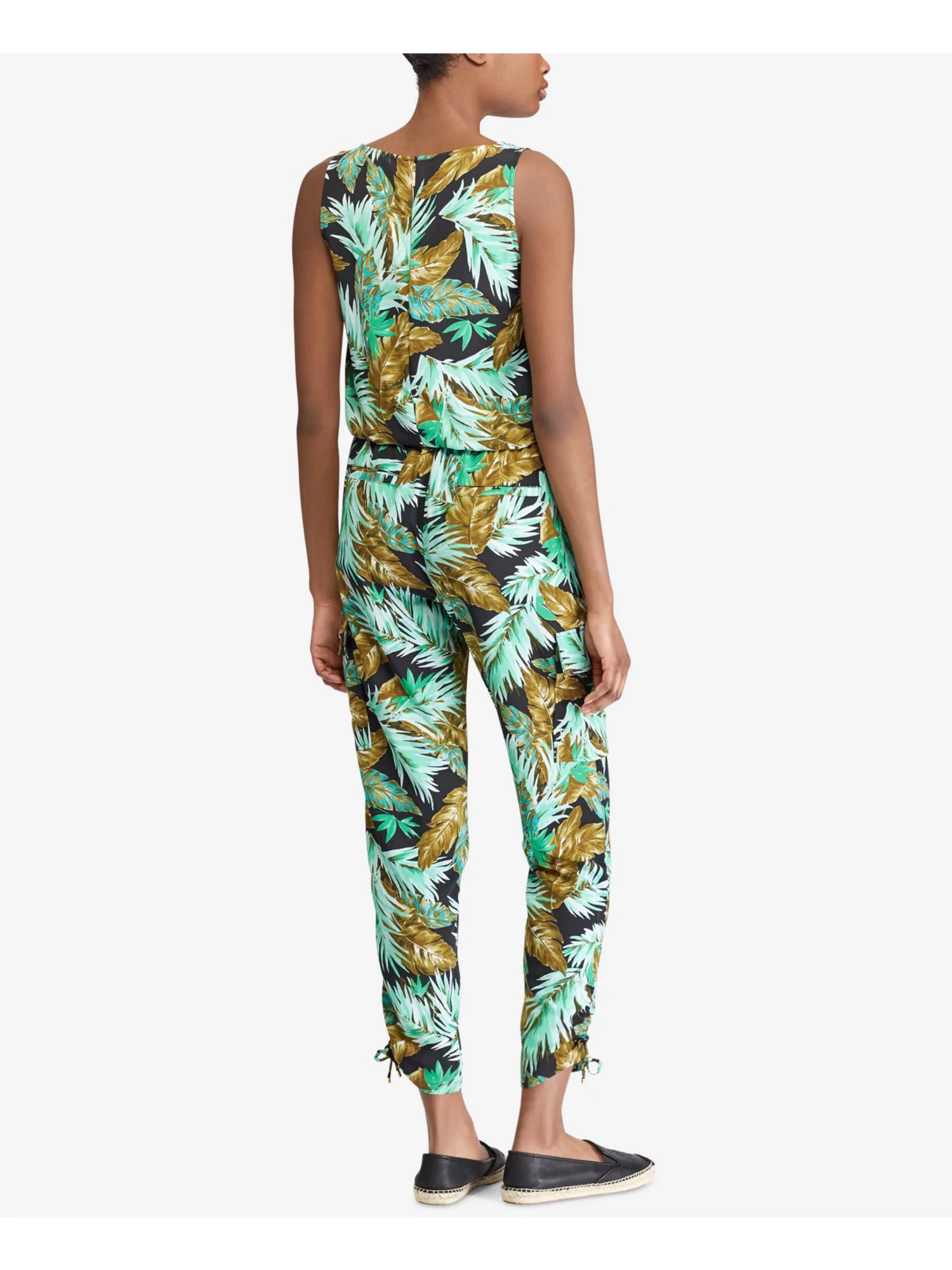 RALPH LAUREN Womens Green Leaf Print Sleeveless V Neck Jumpsuit 8