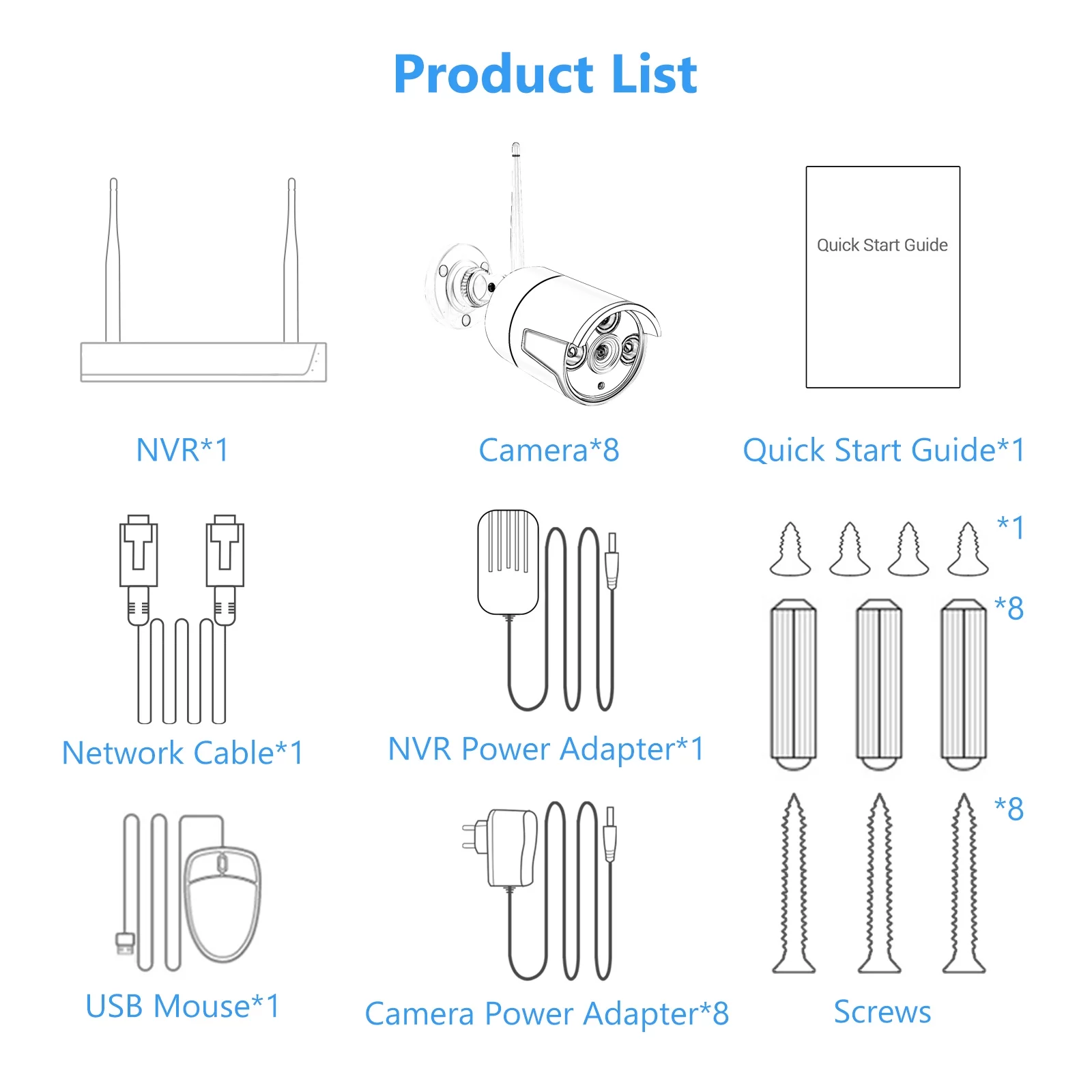 GoolRC 8CH 1080P Wireless System, 8Channel 1080P CCTV NVR + 8PCS 1080P 2.0MP Indoor IP Cameras with , Motion Alert, Smart App Remote Access, No Hard Drive